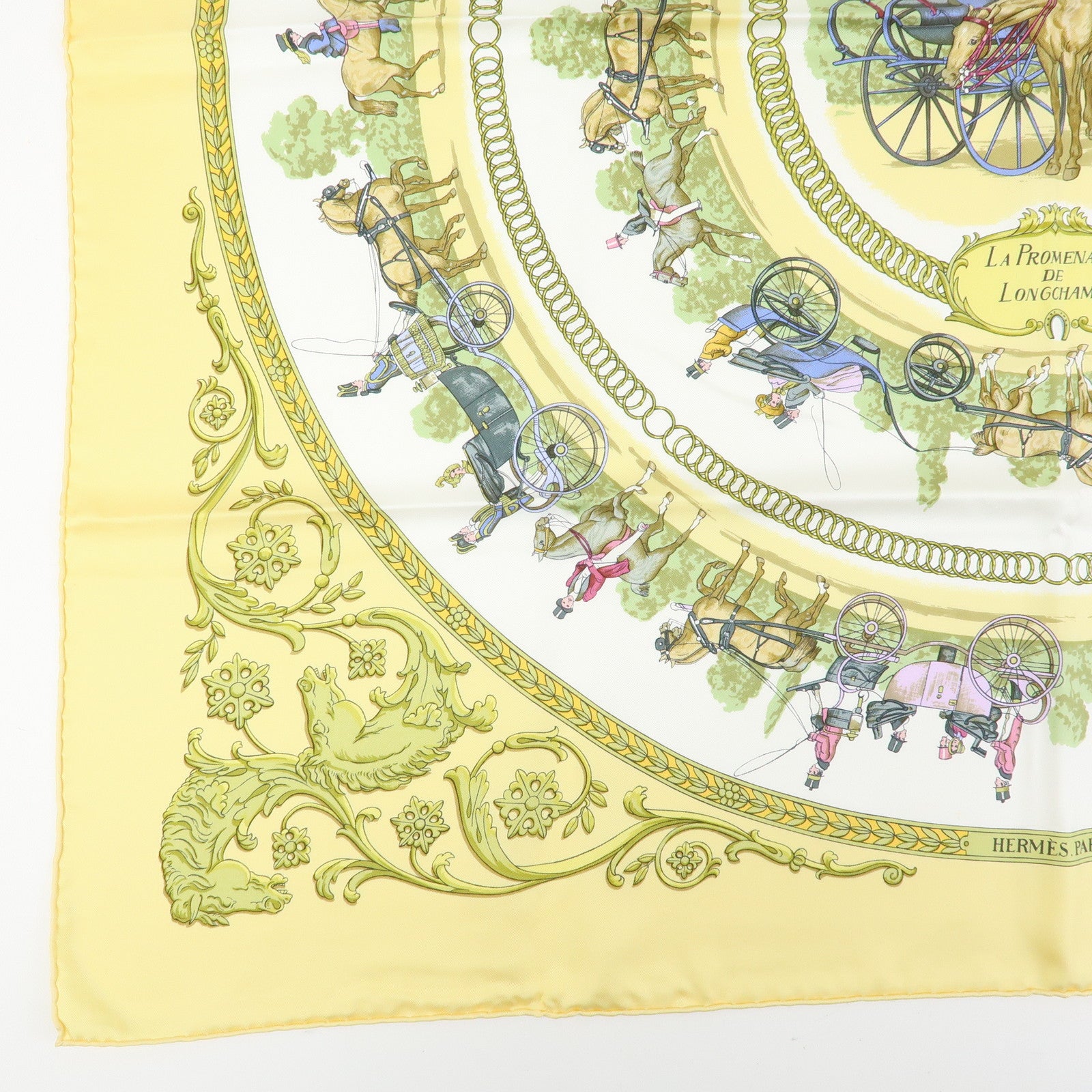 HERMES Carre 90 Silk 100% Scarf LA PROMENADE DE LONGCHAMPS