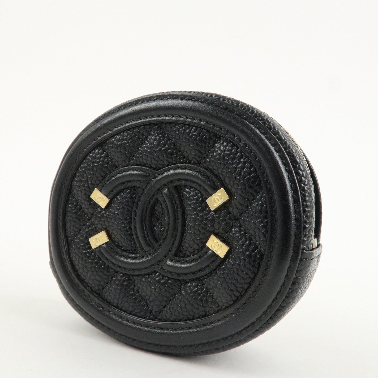 CHANEL Matelasse CC Filigree Caviarskin Coin Case Black A81458 Used