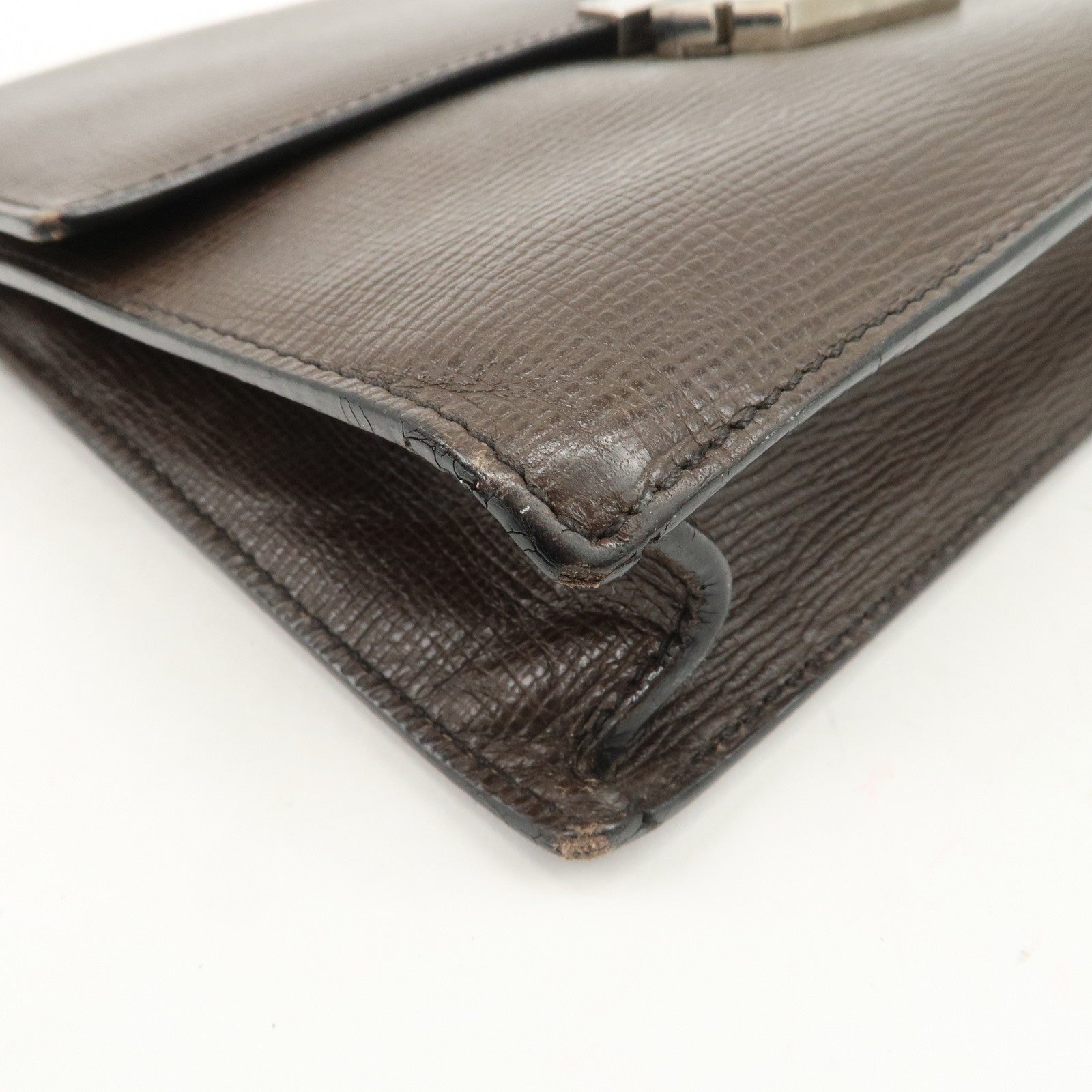 LOEWE Leather Clutch Bag Brown Silver HDW