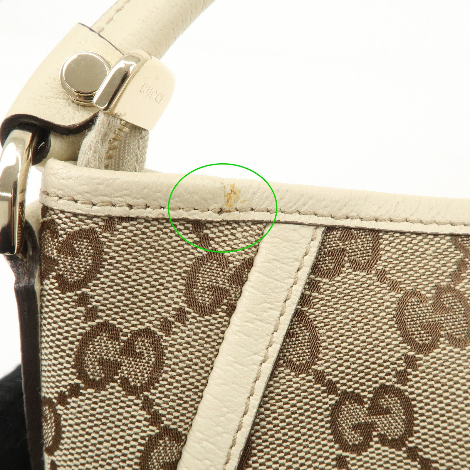 GUCCI Abbey GG Canvas Leather Shoulder Bag Beige Ivory Gold HDW 130939 Used