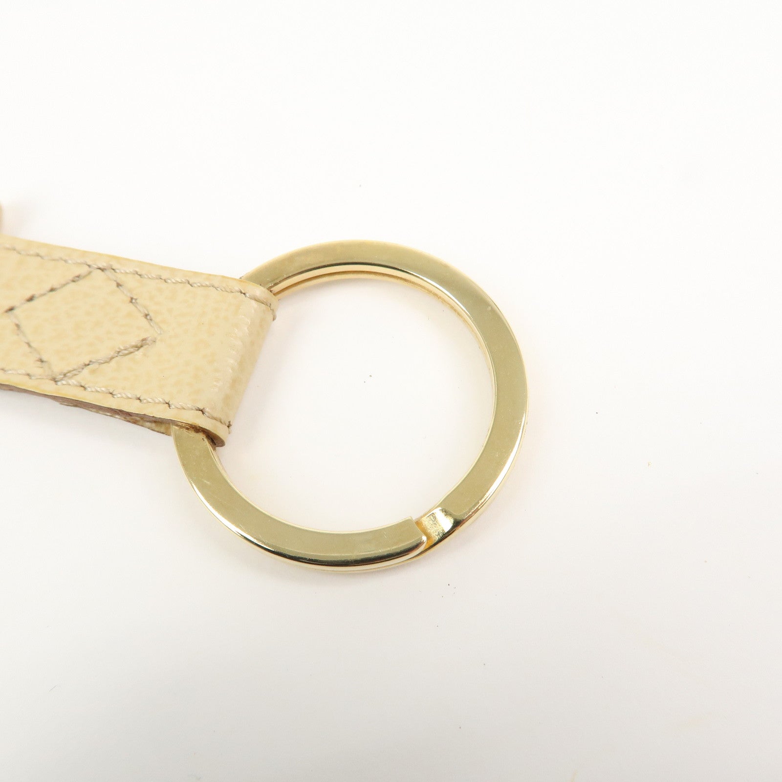 FERRAGAMO Logo Leather Metal Bag Charm Key Charm Beige Gold