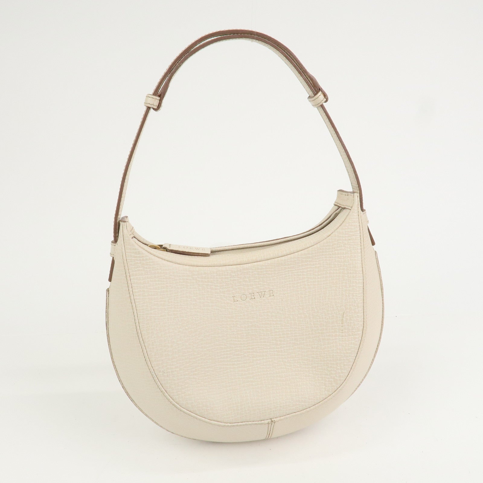 LOEWE Logo Leather 2Way Shoulder Bag Hand Bag Ivory