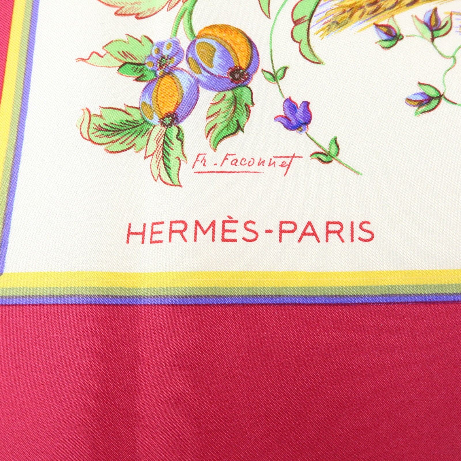 HERMES Carre 90 Silk 100% Scarf CERES White Pink Yellow Green