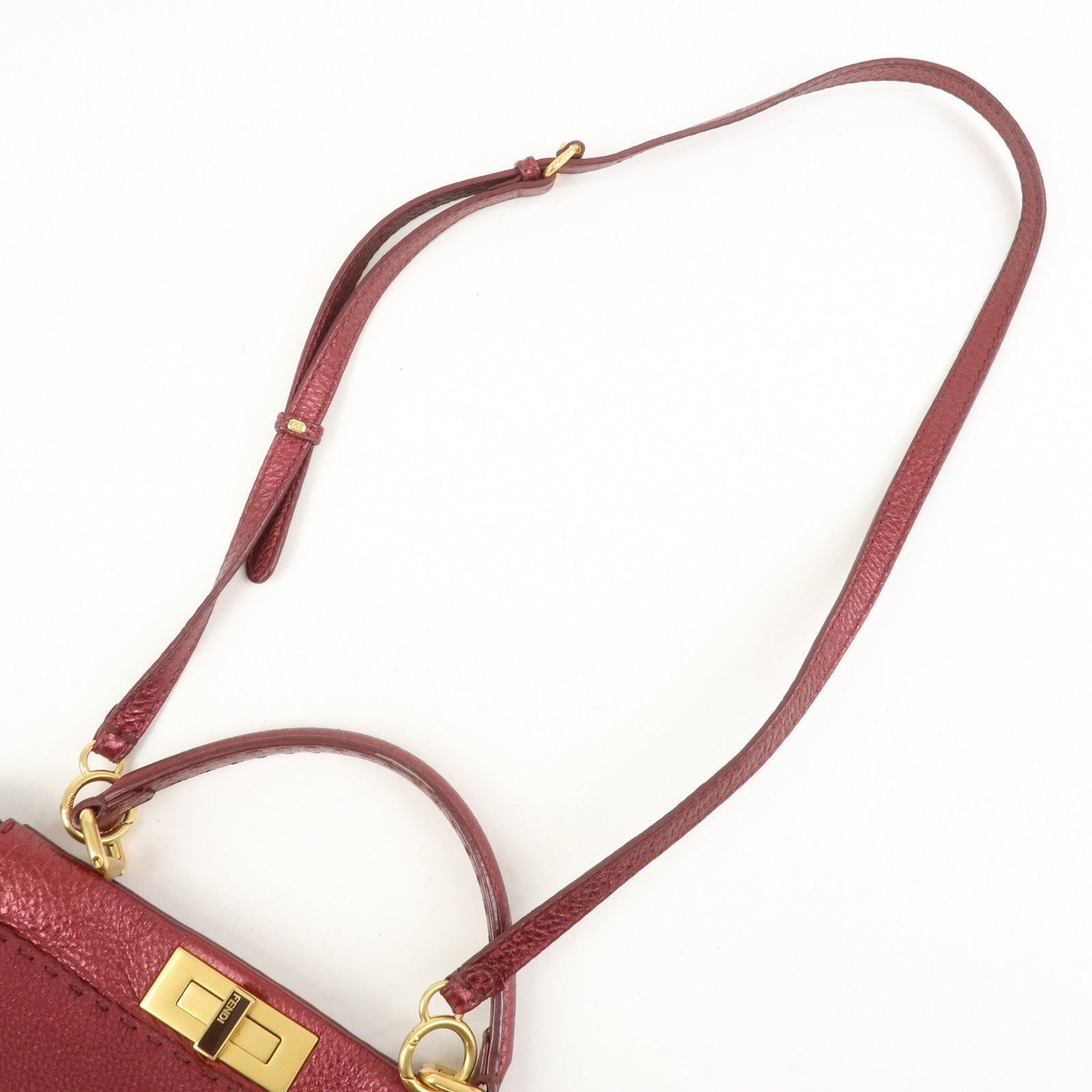 FENDI Peekaboo Logo Leather 2Way Shoulder Bag Burgundy 8BN226