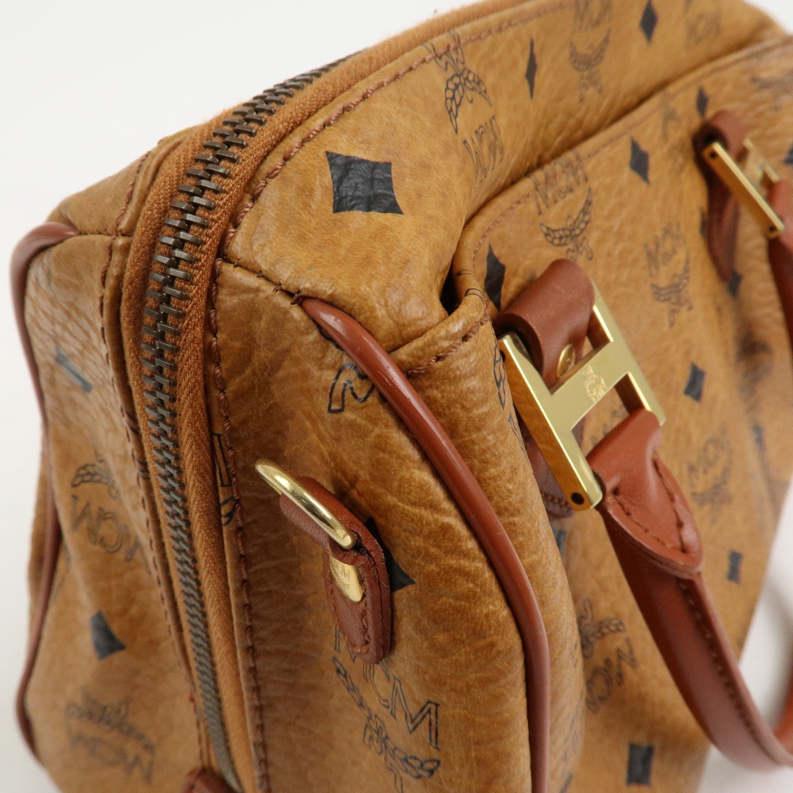 MCM Visetos Leather 2Way Bag Hand Bag Shoulder Bag Brown