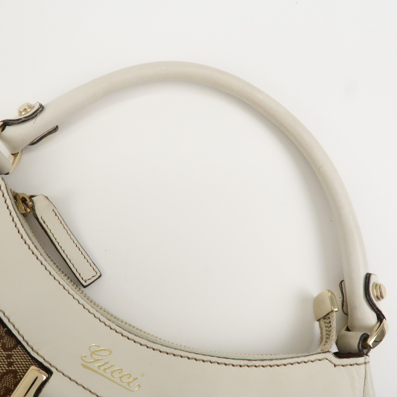 GUCCI Abbey GG Canvas Leather Shoulder Bag Beige White 190525