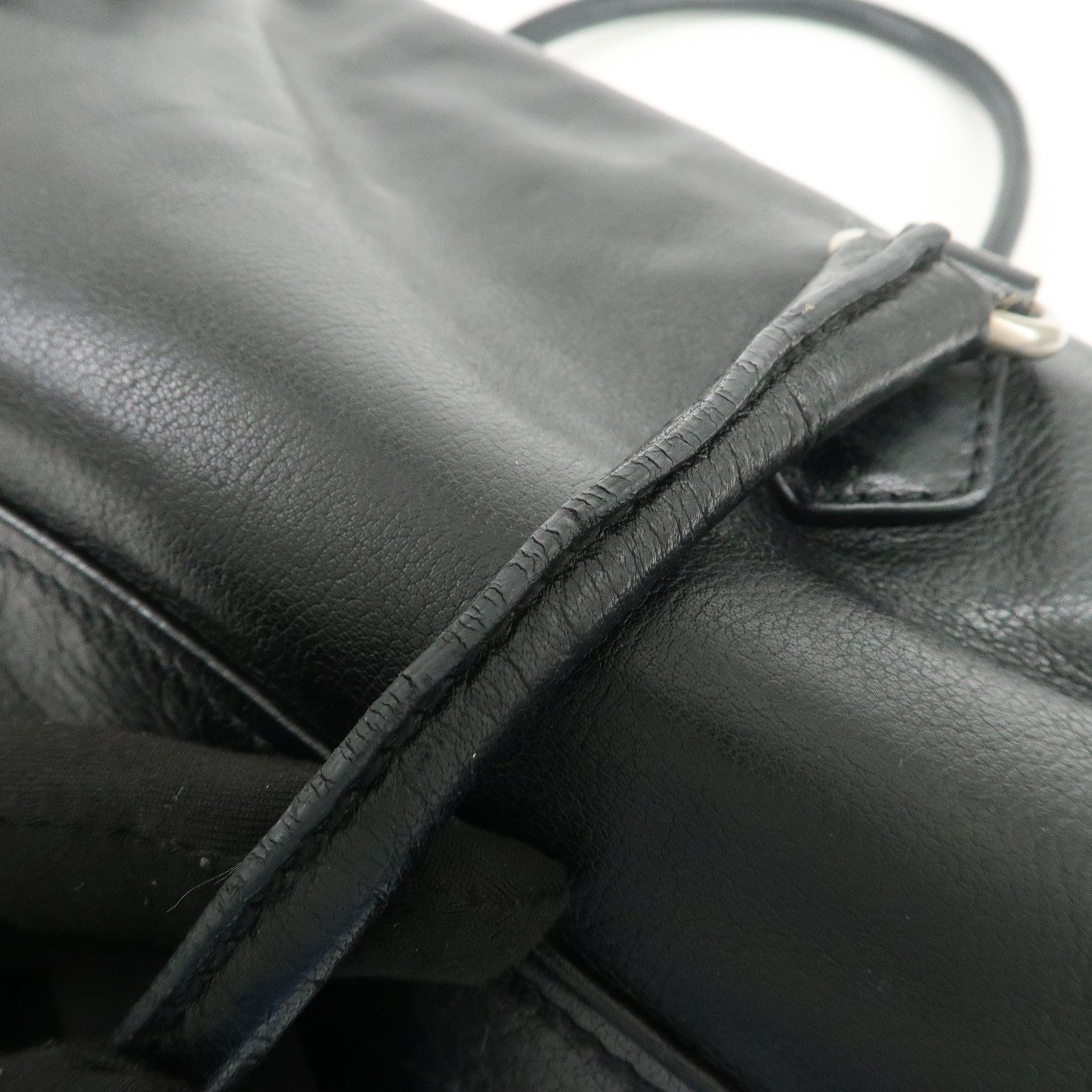 PRADA Triangle Logo Leather Shoulder Bag Hand Bag Black
