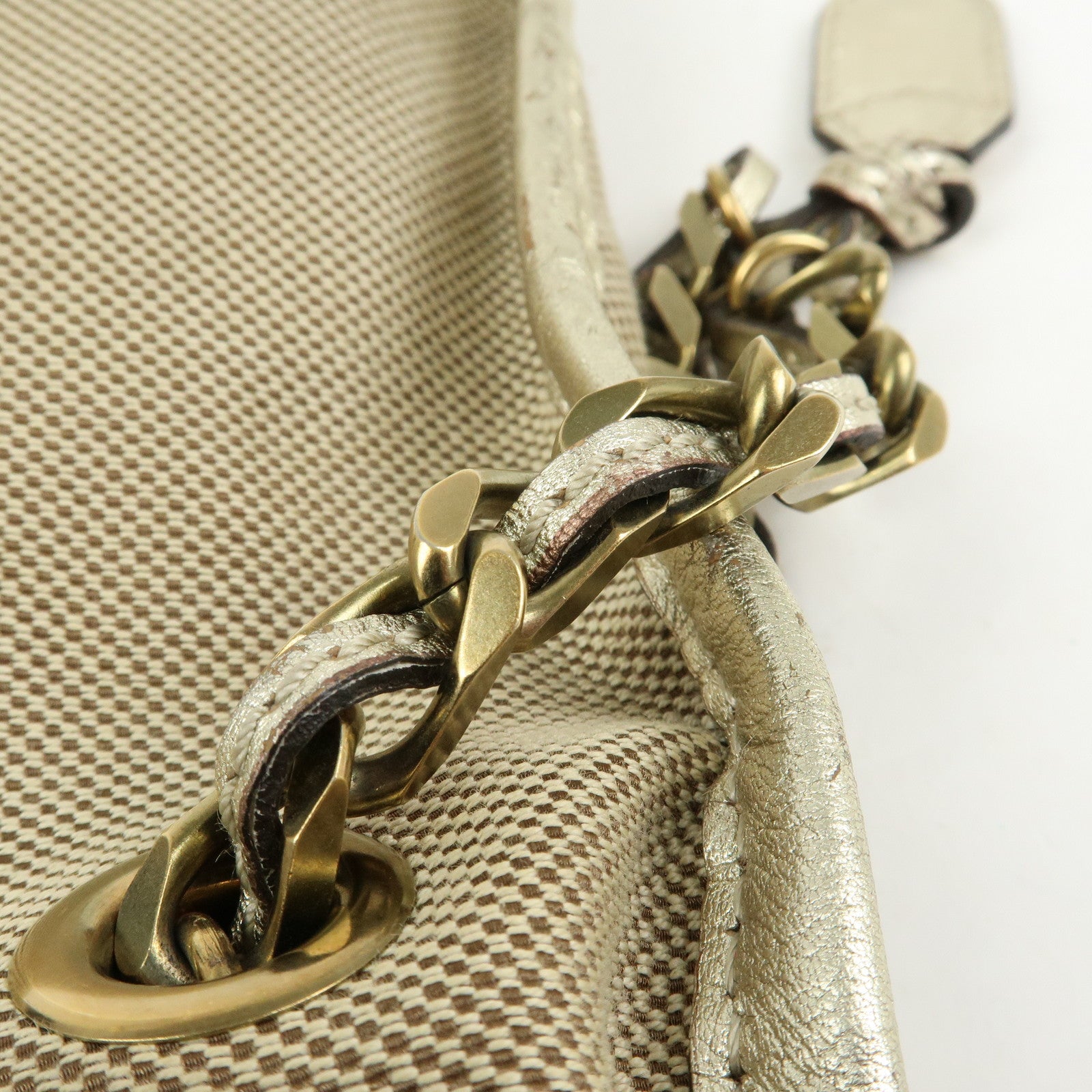 Chloe Harley Canvas Leather Shoulder Crossbody Bag Beige Gold