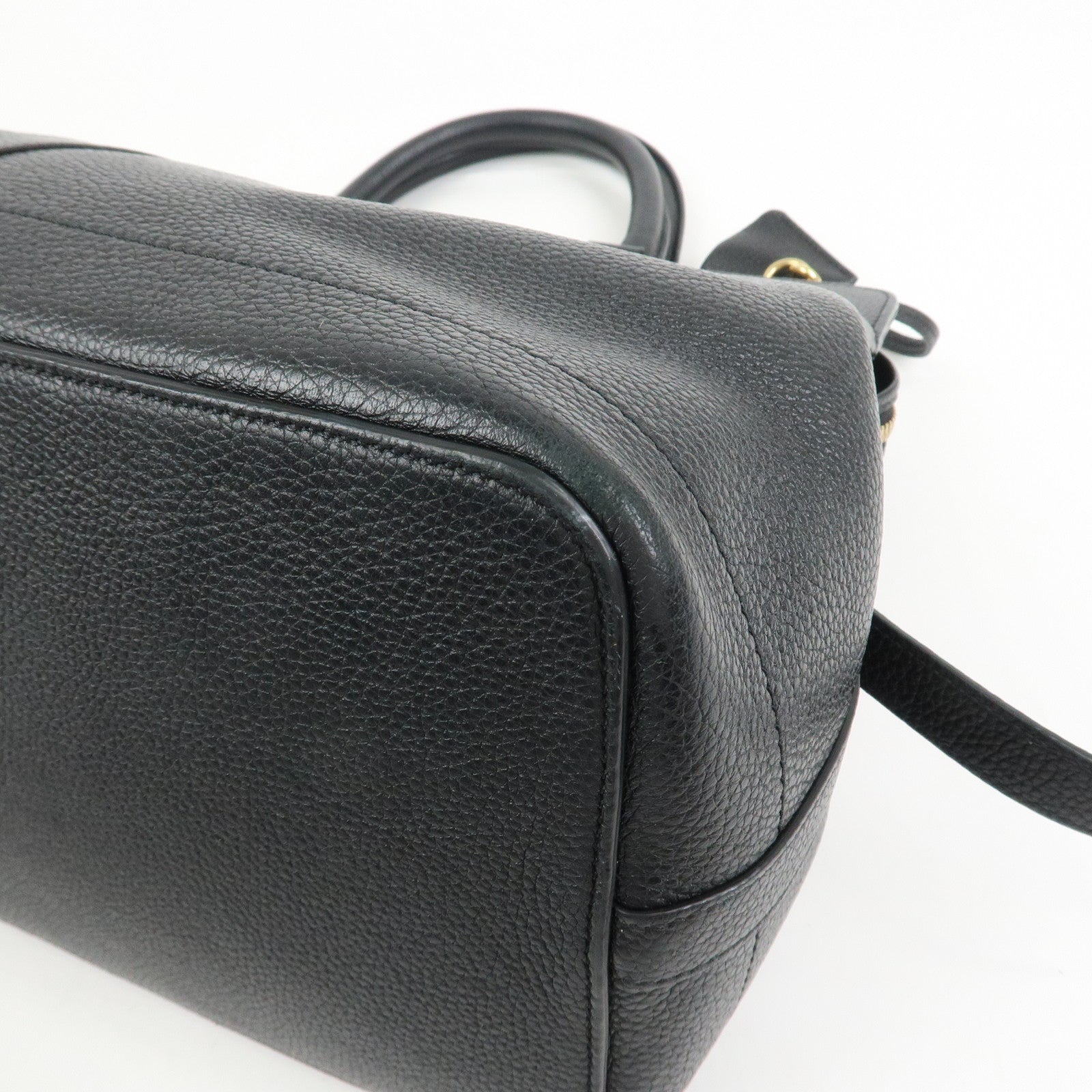 CELINE Calf Leather Boston Bag Hand Bag Black