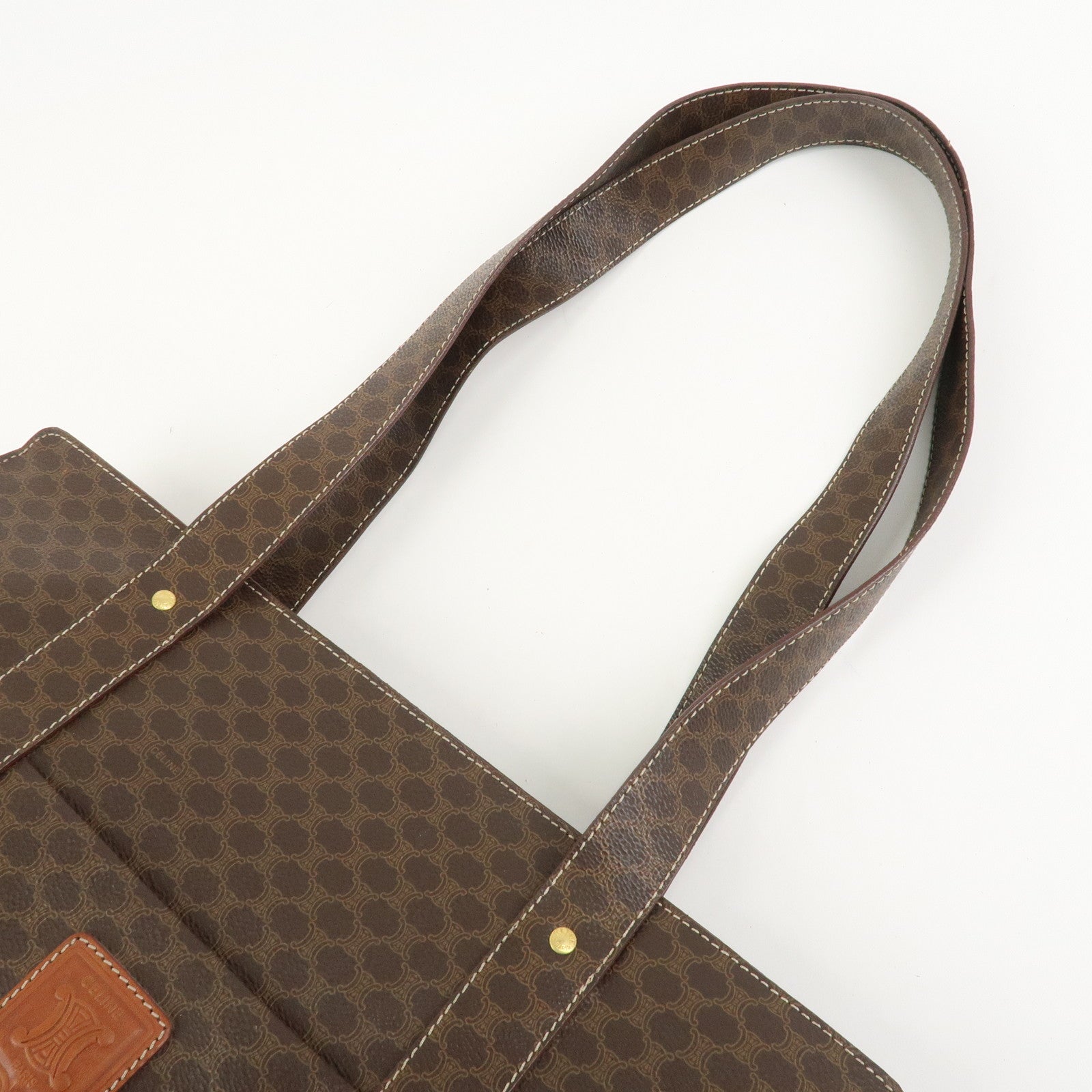 CELINE Macadam PVC Canvas Leather Tote Bag Shoulder Bag Brown
