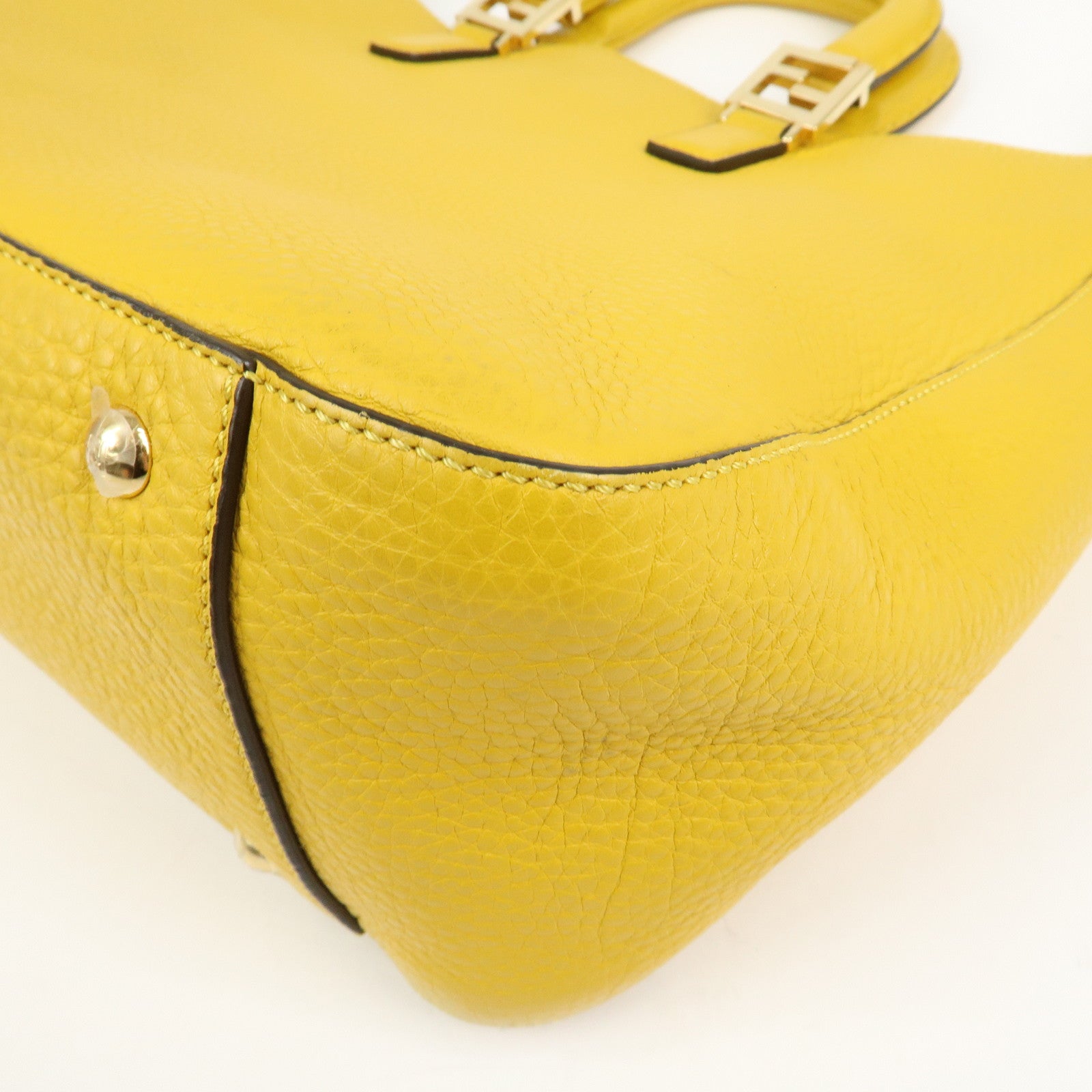 FENDI Selleria Leather 2Way Hand Tote Shoulder Bag Yellow 8BH368