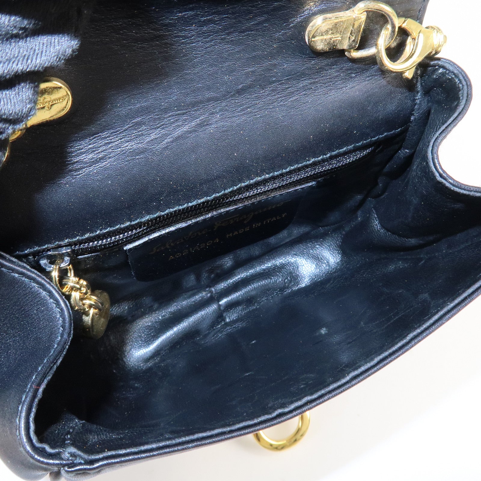 Ferragamo Gancini Leather 2Way Chain Shoulder Bag Waist Bag Black