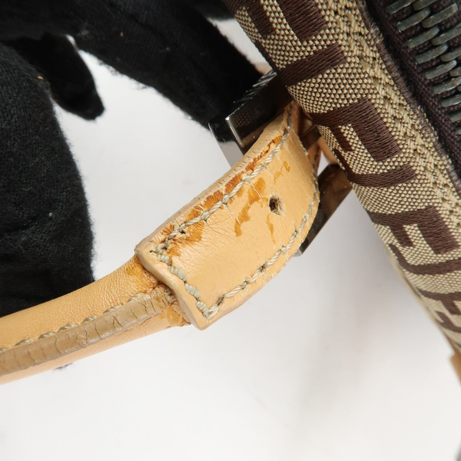 FENDI Zucchino Canvas Leather Small Boston Hand Bag Brown 8BN004