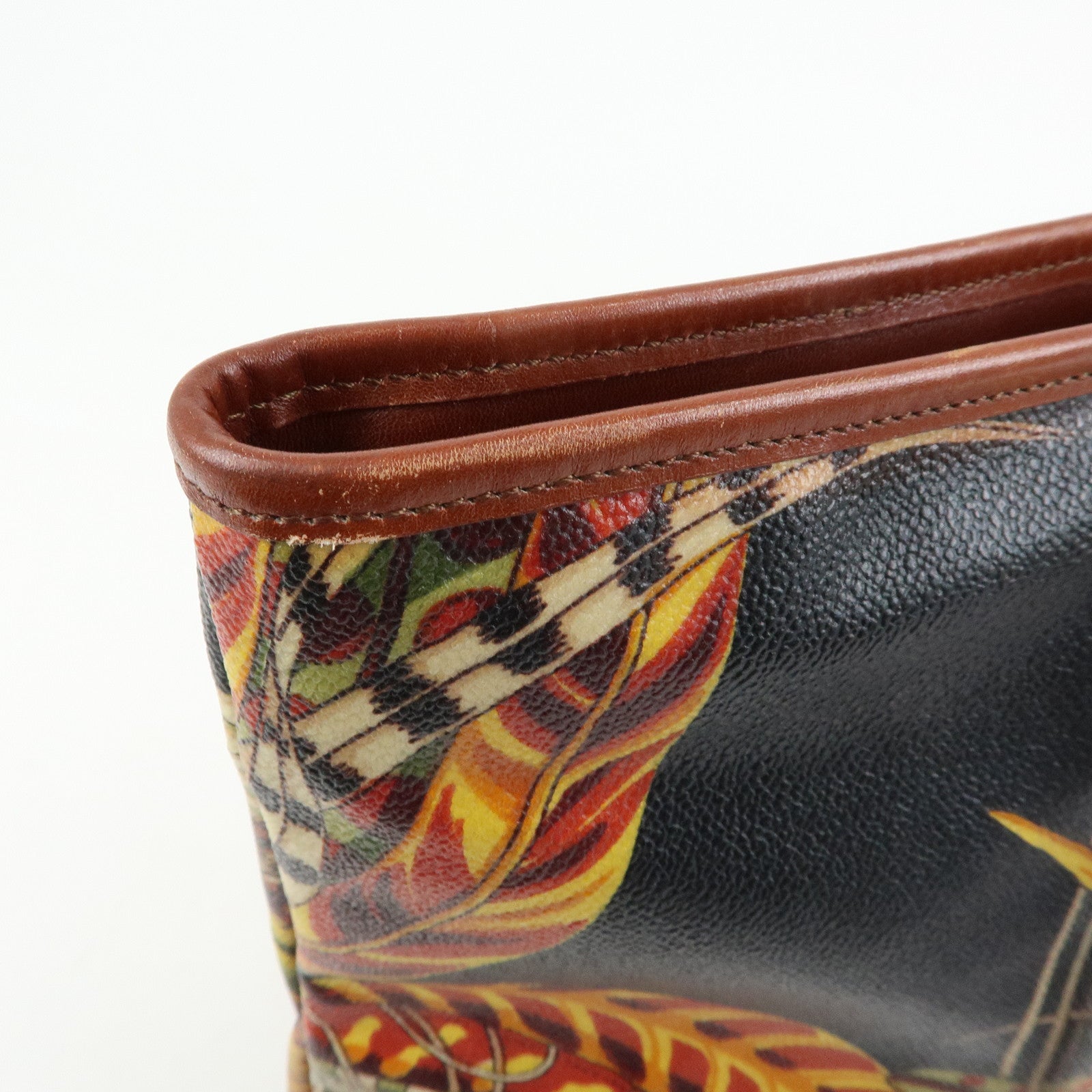 Ferragamo PVC Leather Tote Bag Shoulder Bag Black Brown Yellow