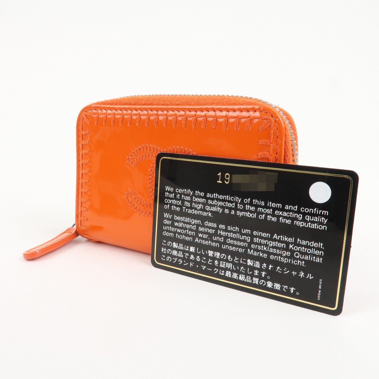 CHANEL COCO Mark Enamel Leather Round Zippy Coin Case Orange A68890 Used