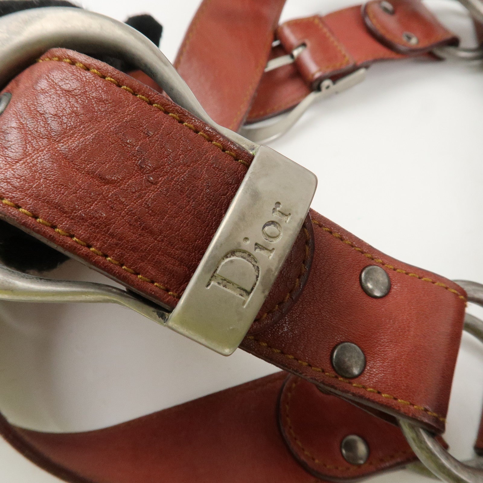 Christian Dior Gaucho Leather Saddle Bag Shoulder Bag Red Brown Used