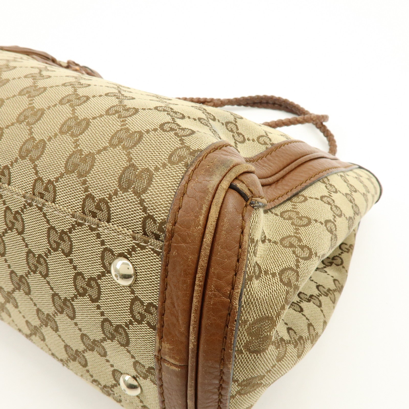 GUCCI Bamboo GG Canvas Leather Tote Bag Hand Bag Brown 269945