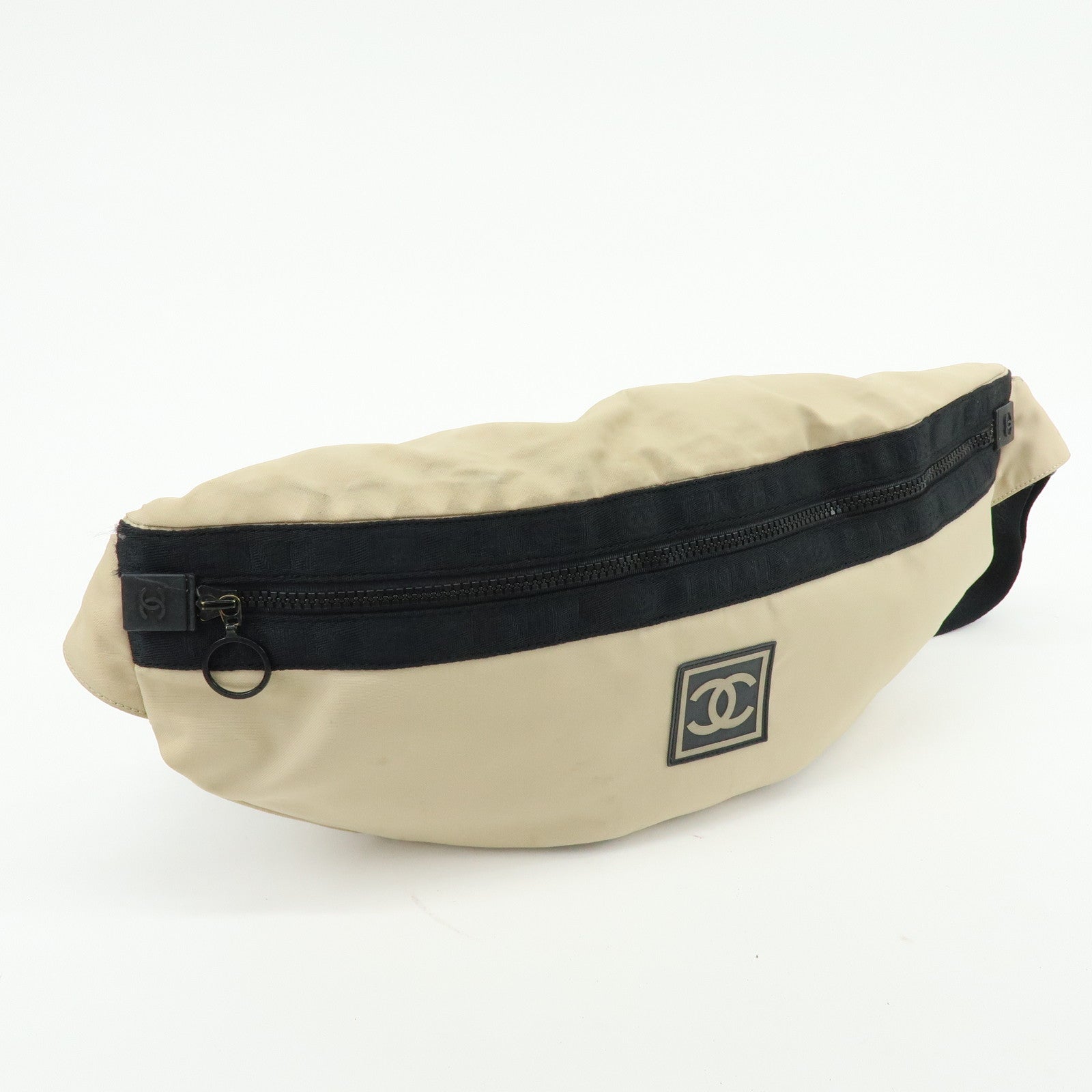 CHANEL Sports Line Nylon Banana Bag Waist Bag Crossbody Bag Beige