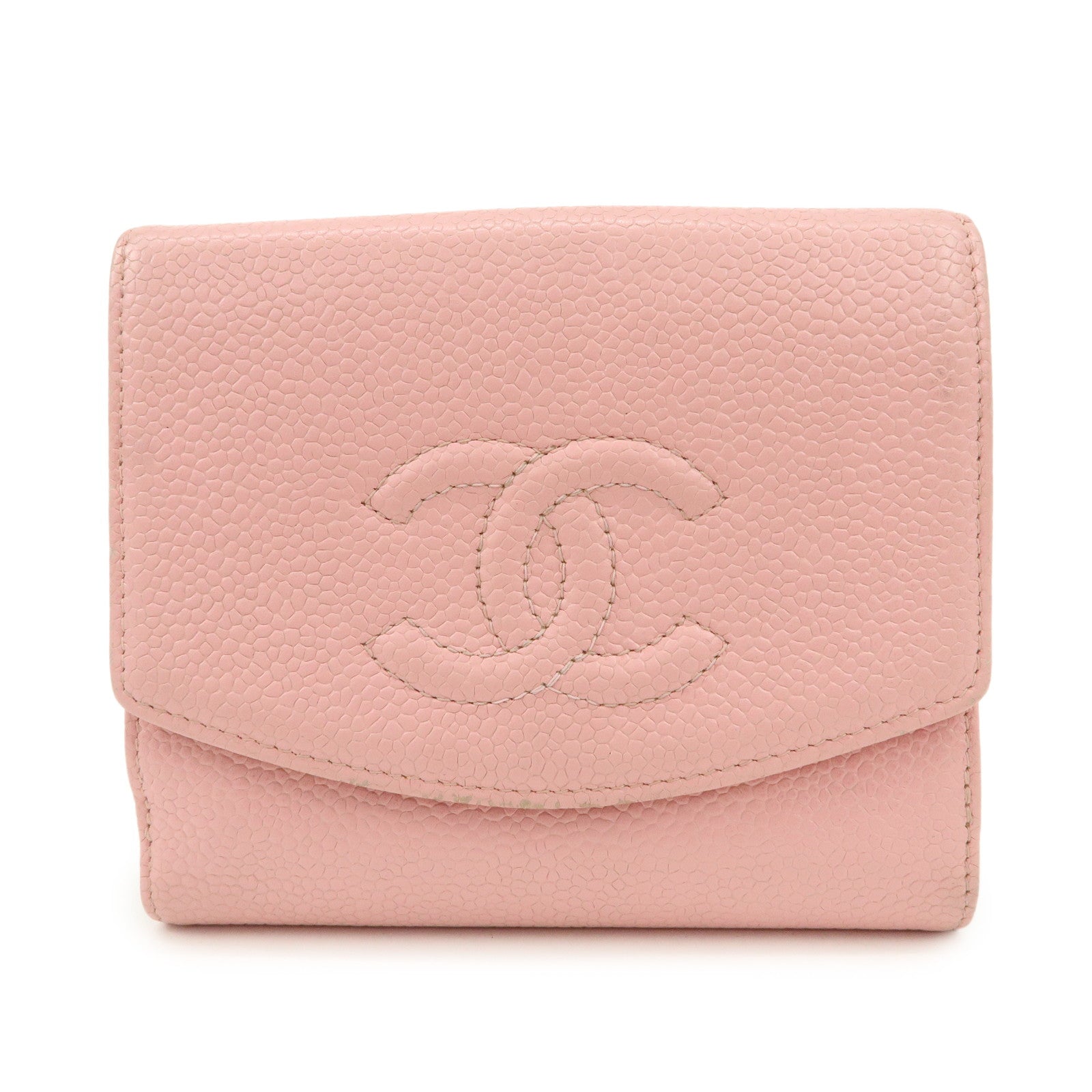 CHANEL COCO Mark Caviarskin Bi-fold Wallet Compact Wallet Pink