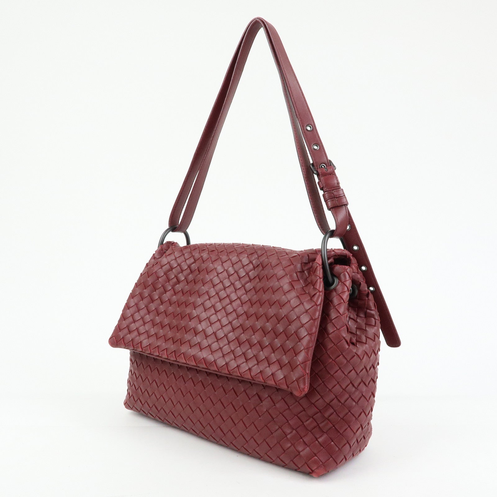 BOTTEGA VENETA Intrecciato Leather Shoulder Bag Bordeaux