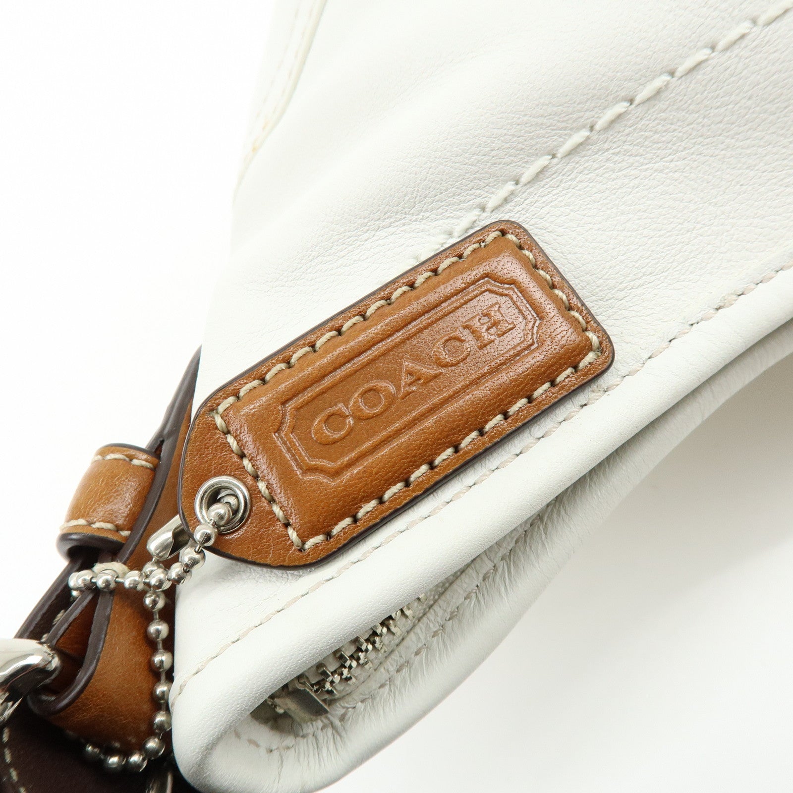 COACH Leather Shoulder Bag Hand Bag White Camel
