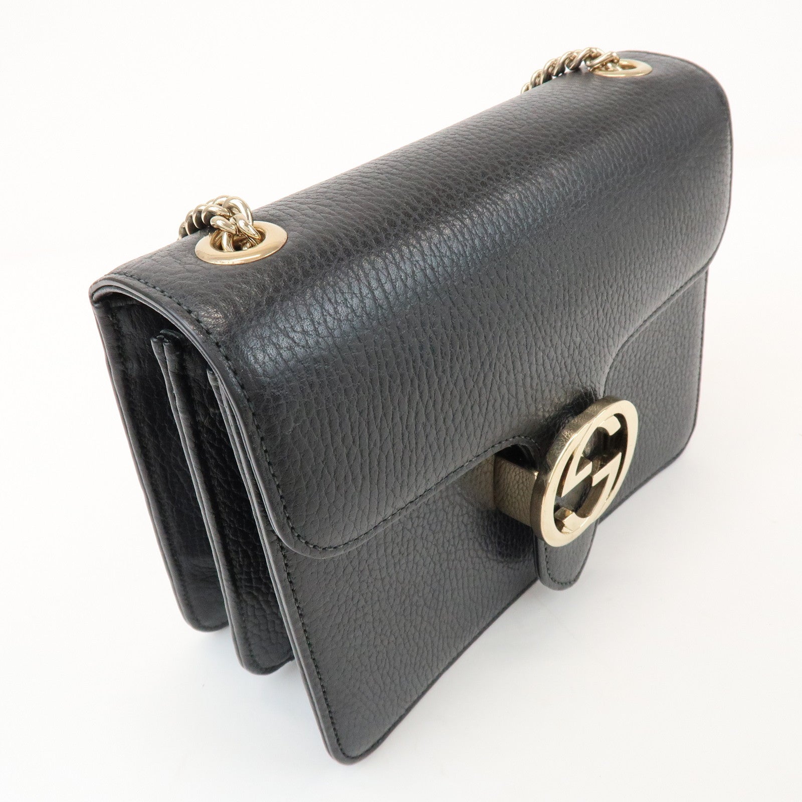 GUCCI Interlocking G Leather Chain Shoulder Hand Bag Black 510304