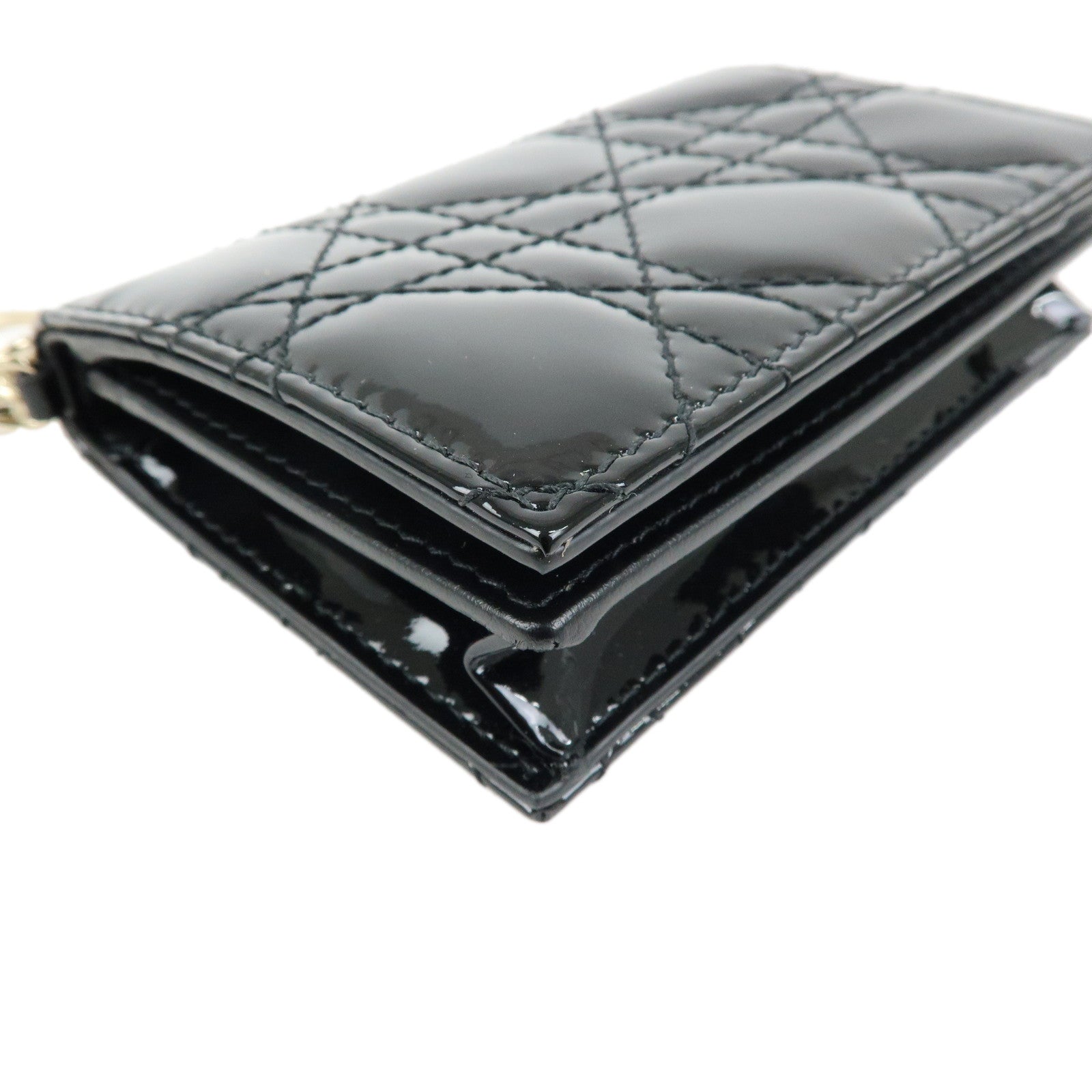 Christian Dior Lady Dior Canage Patent Leather Card Case Black