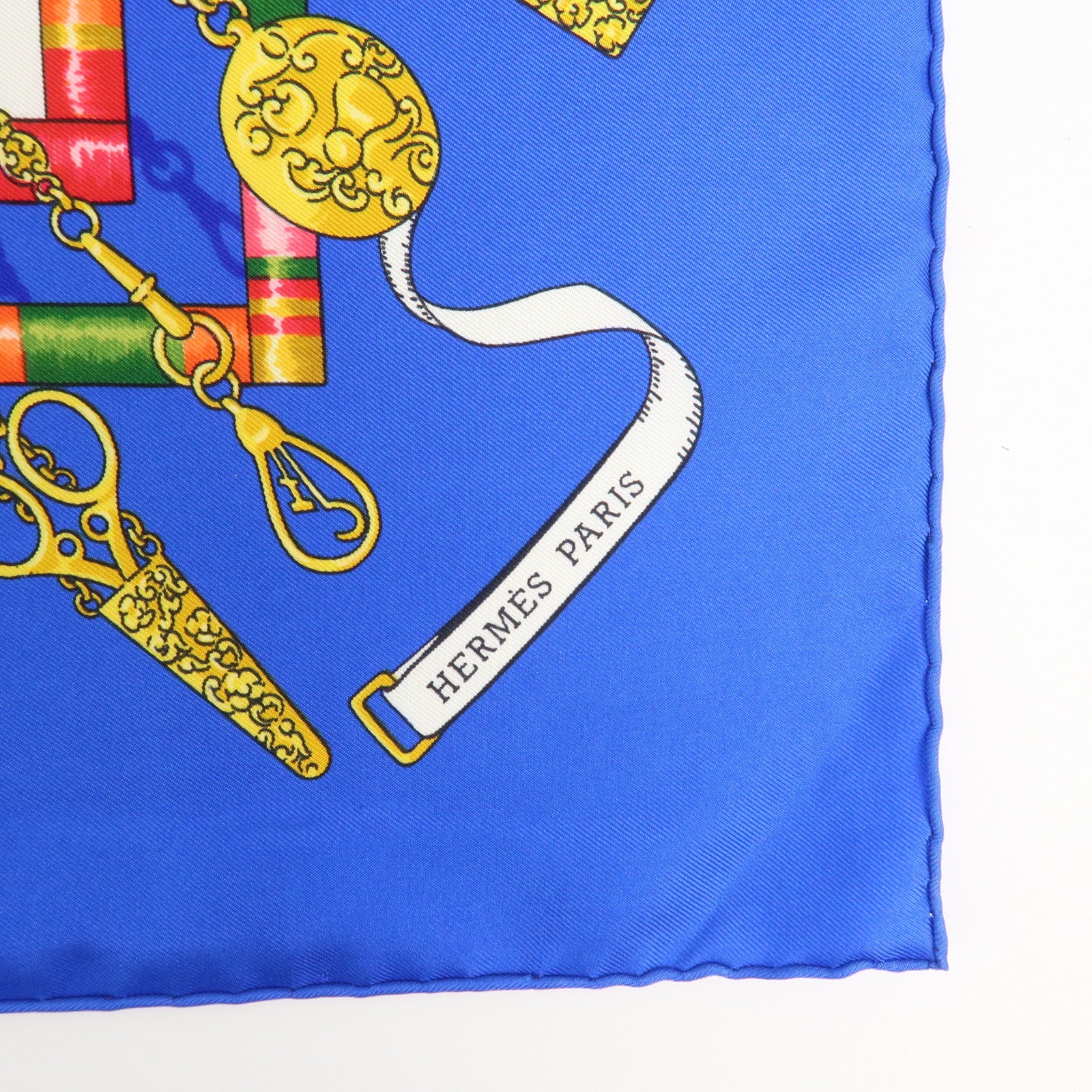 HERMES Carre 90 Silk 100% Scarf Petite main Blue White