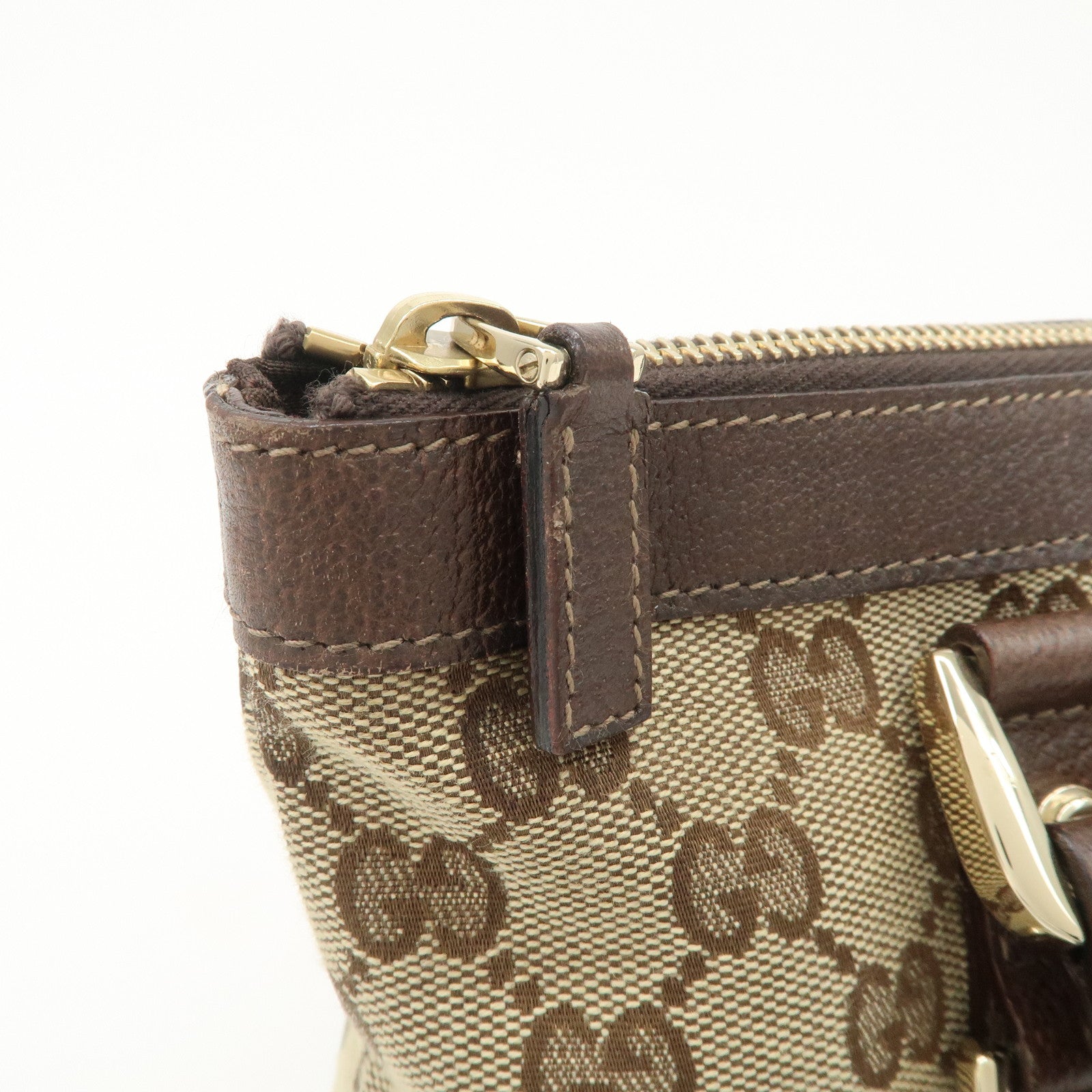 GUCCI Abbey GG Canvas Leather Tote Bag Beige Dark Brown 141471 Used