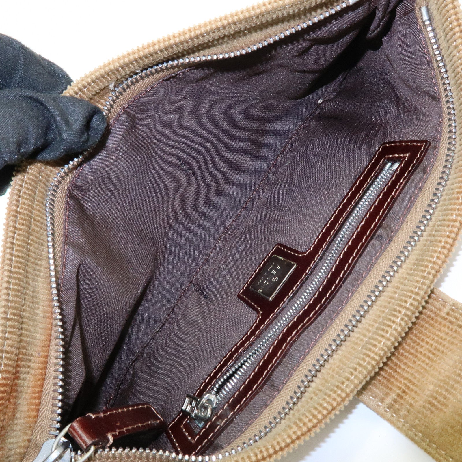 FENDI Corduroy Shoulder Bag Crossbody Bag Brown 26685