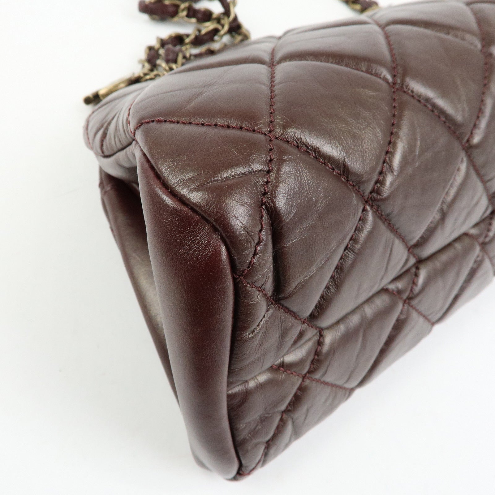 CHANEL Mademoiselle Calf Leather Chain Shoulder Bag Bordeaux