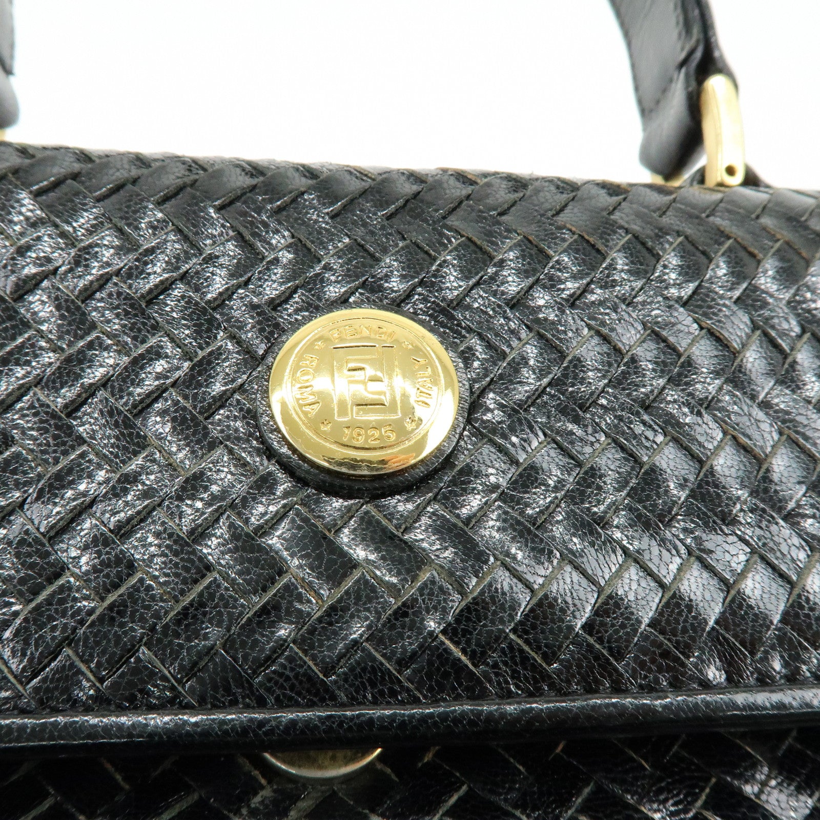 FENDI Leather 2Way Bag Hand Bag Shoulder Bag Black c-13742-2