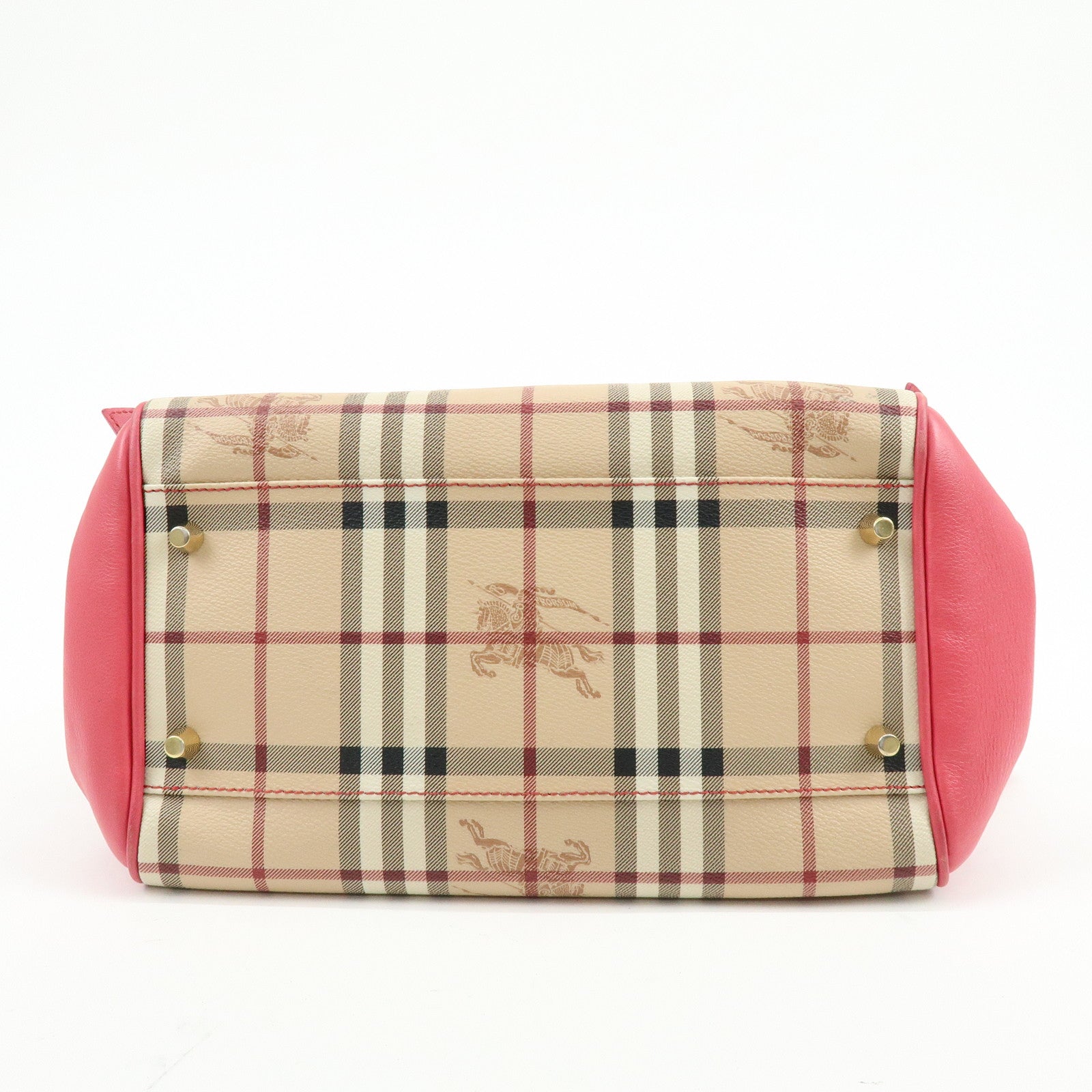 BURBERRY Side Ribbon PVC Leather Hand Bag Nova Plaid Brown Pink