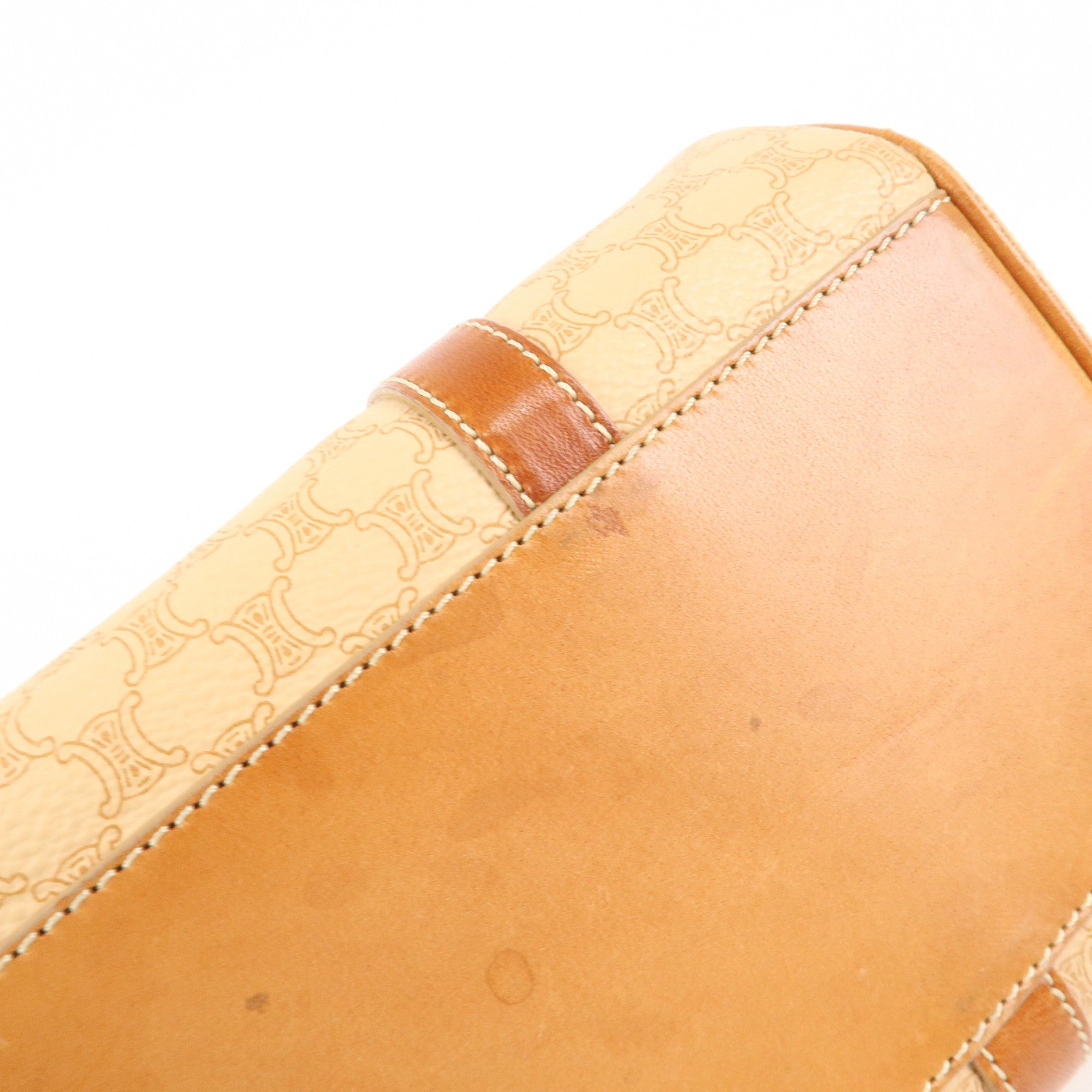 CELINE Macadam PVC Leather Mini Boston Bag Hand Bag Beige Used