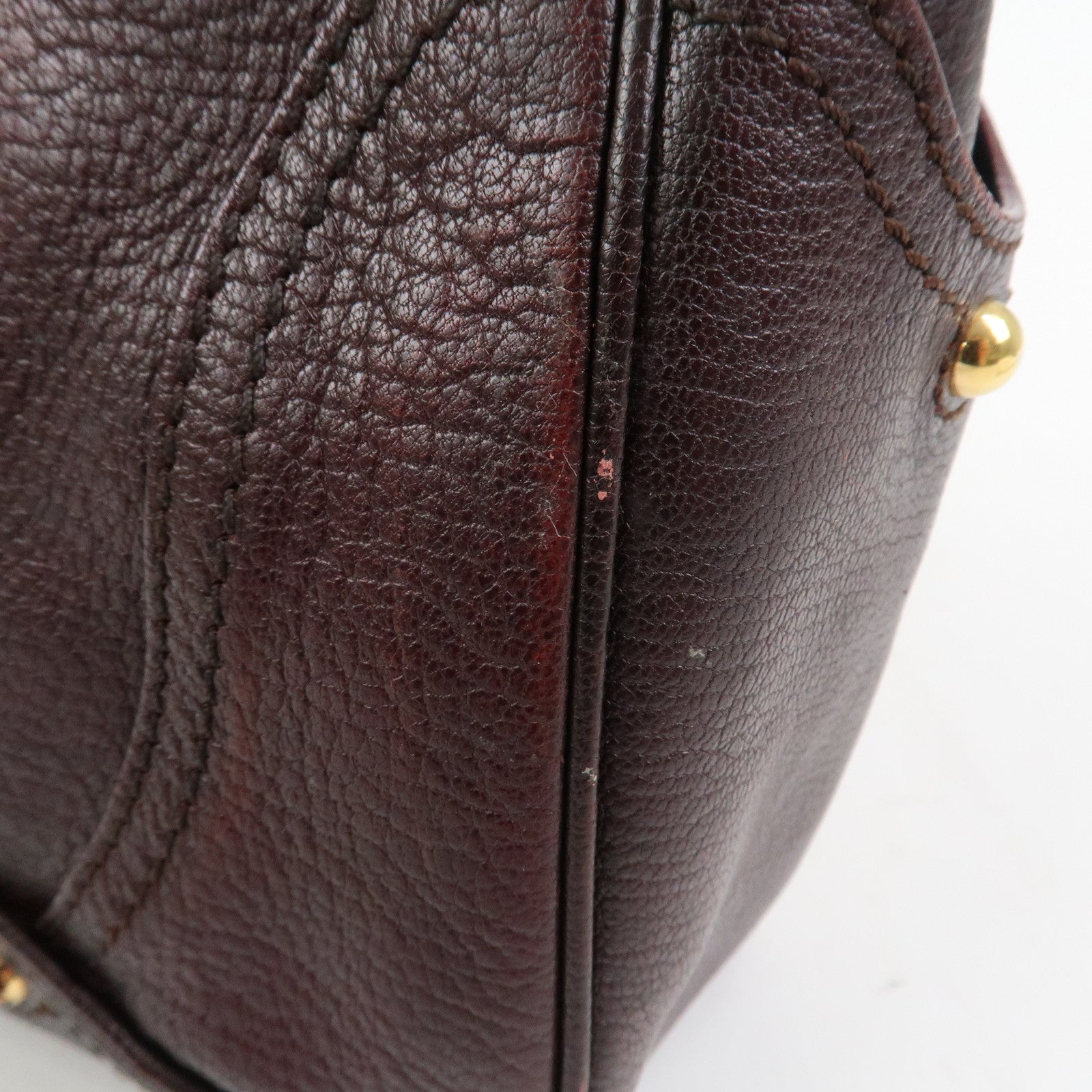 CELINE Macadam Leather Wood Shoulder Bag Hand Bag Brown