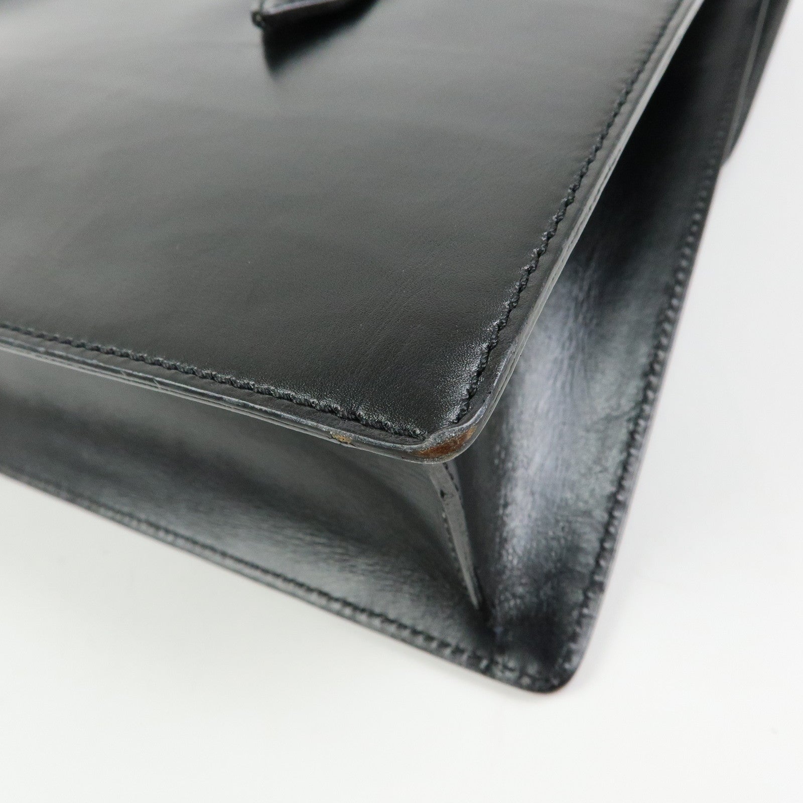 CELINE Leather Chain Lock Tote Bag Shoulder Bag Hand Bag Black
