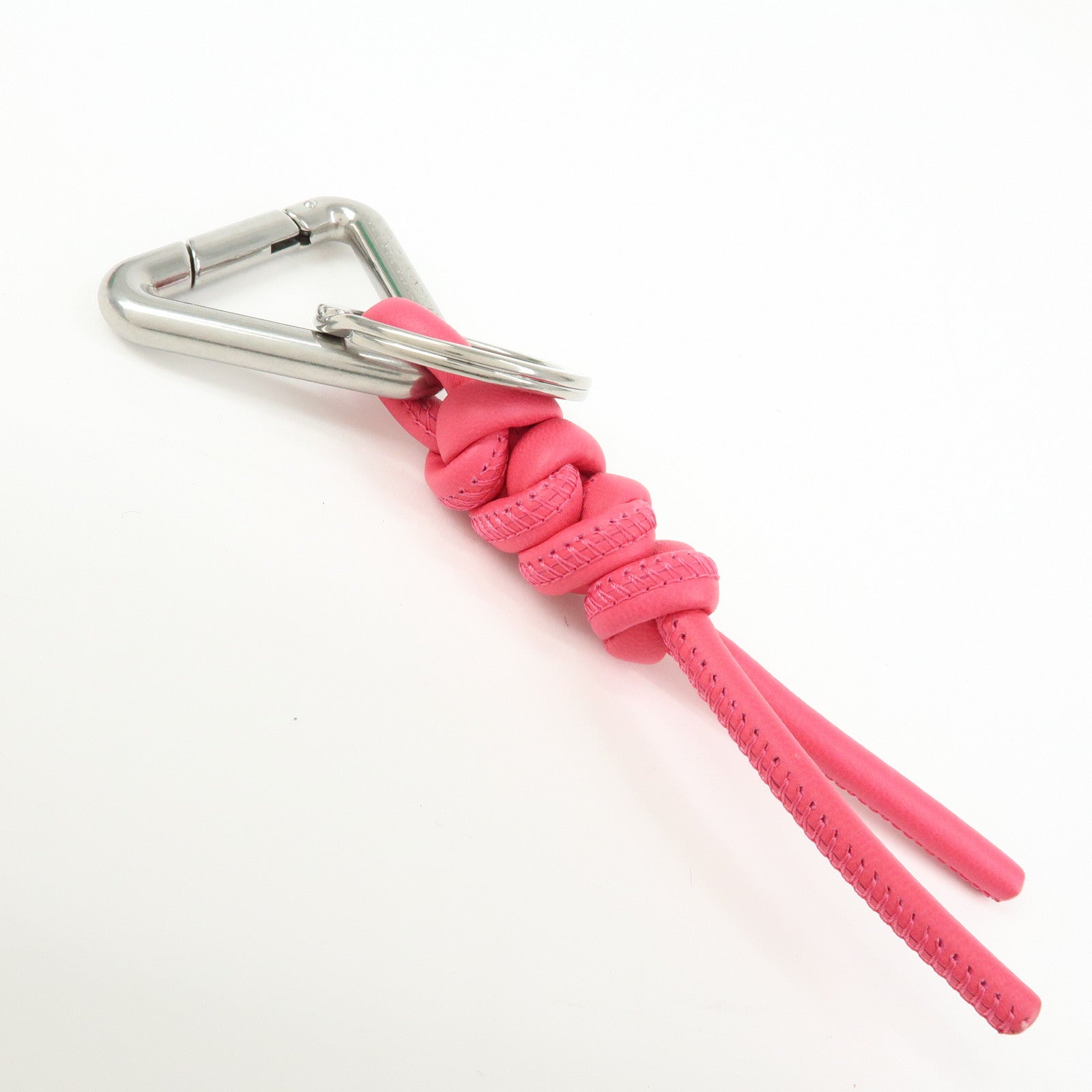 BOTTEGA VENETA Leather Bag Charm Triangle Key Ring Pink 651052