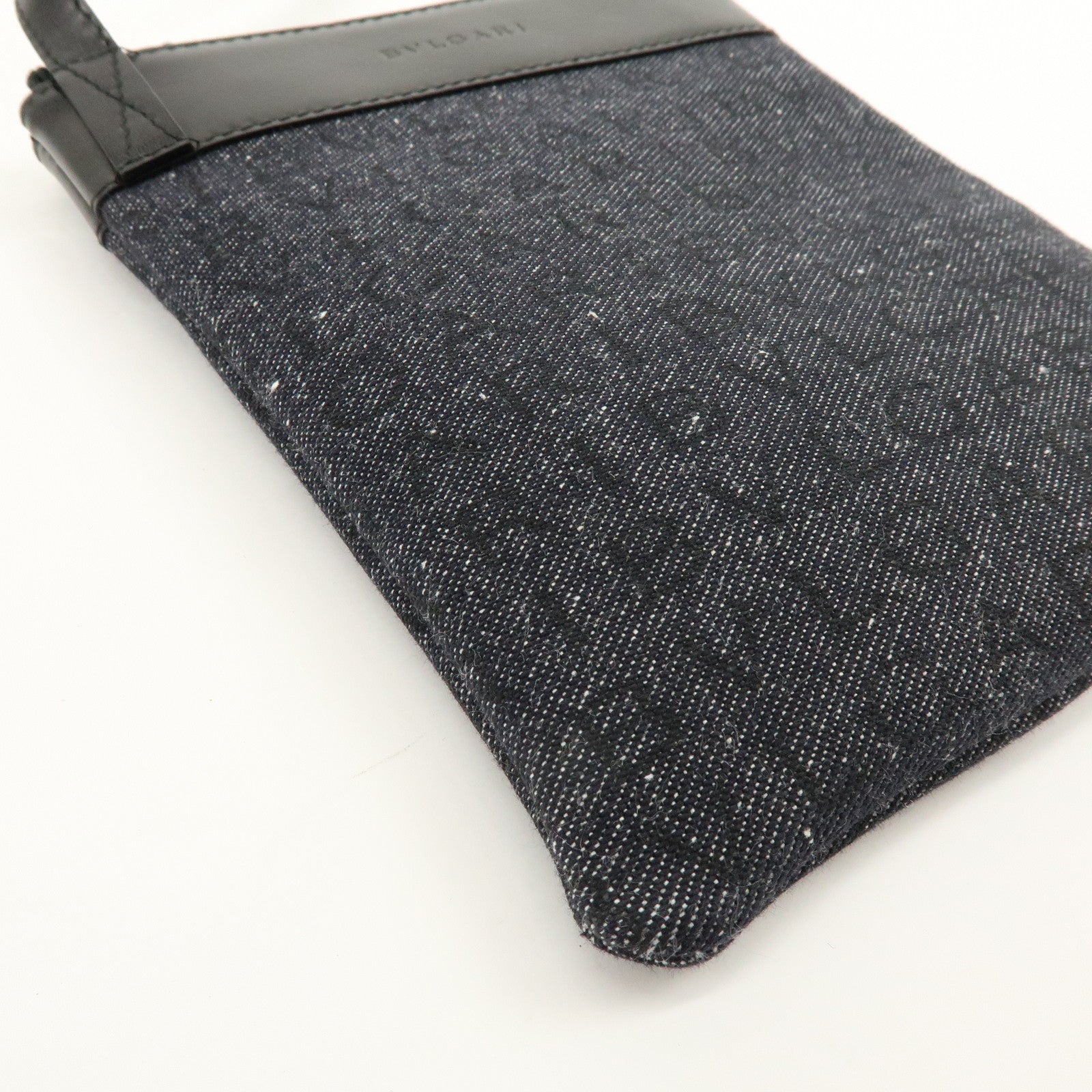 BVLGARI Logo Mania Denim Leather Shoulder Bag Crossbody Bag Black