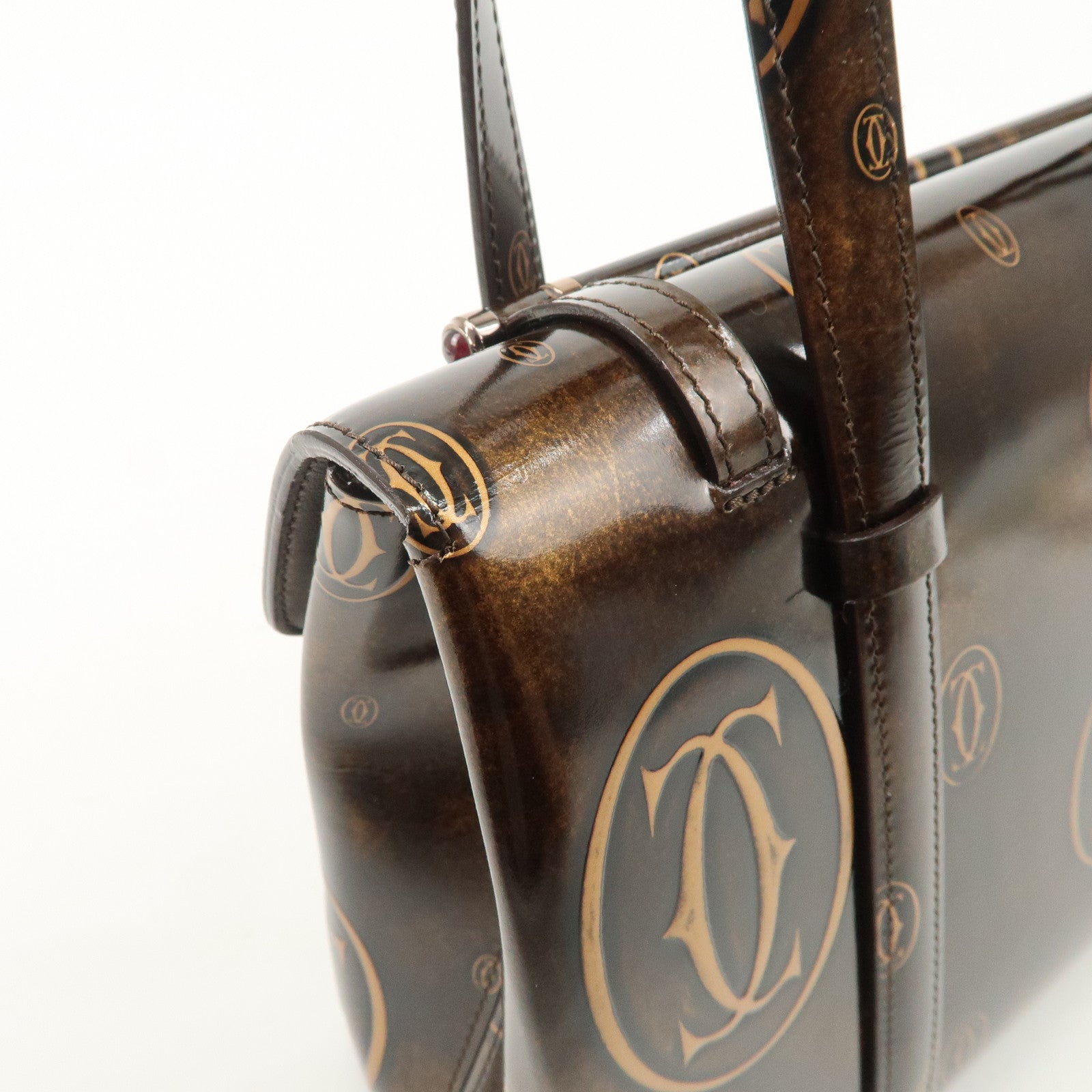Cartier Happy Birthday 2C Logo Patent Leather Hand Bag Shoulder Bag