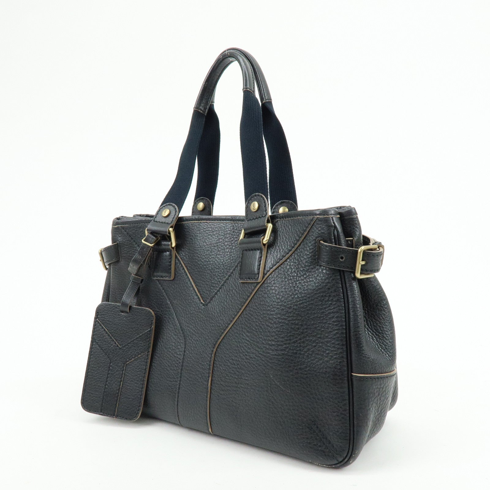 SAINT LAURENT PARIS YSL Y Line Calf Leather Tote Bag Black 168462