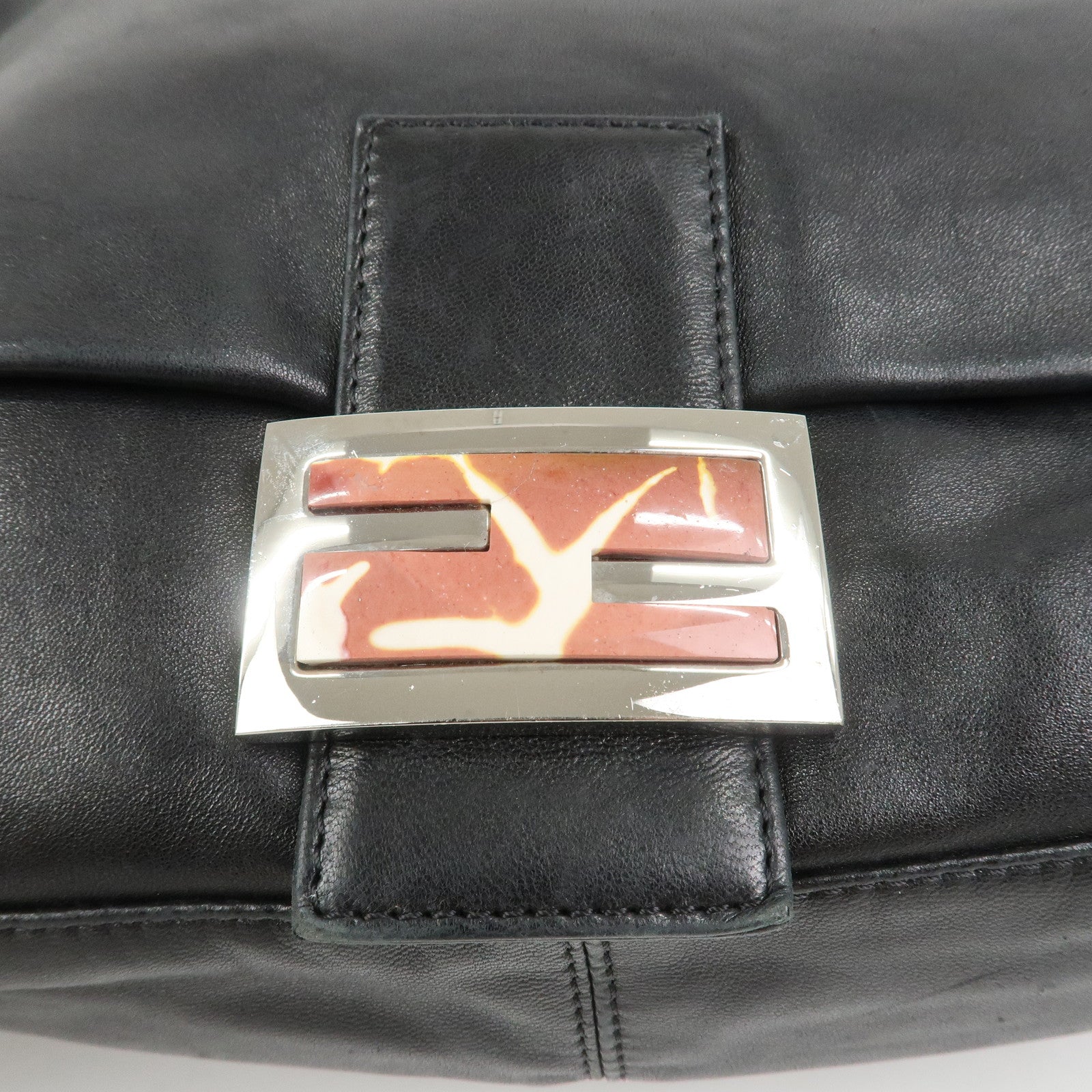 FENDI Mamma Baguette Leather Shoulder Bag Hand Bag Black 26325
