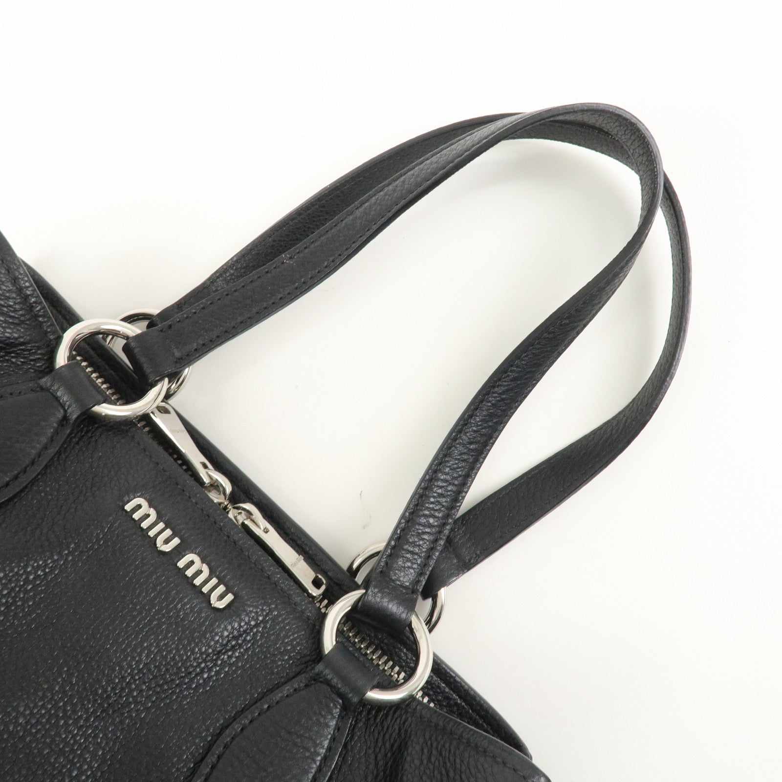 MIU MIU Logo Leather 2Way Shoulder Bag Hand Bag Black RR2014