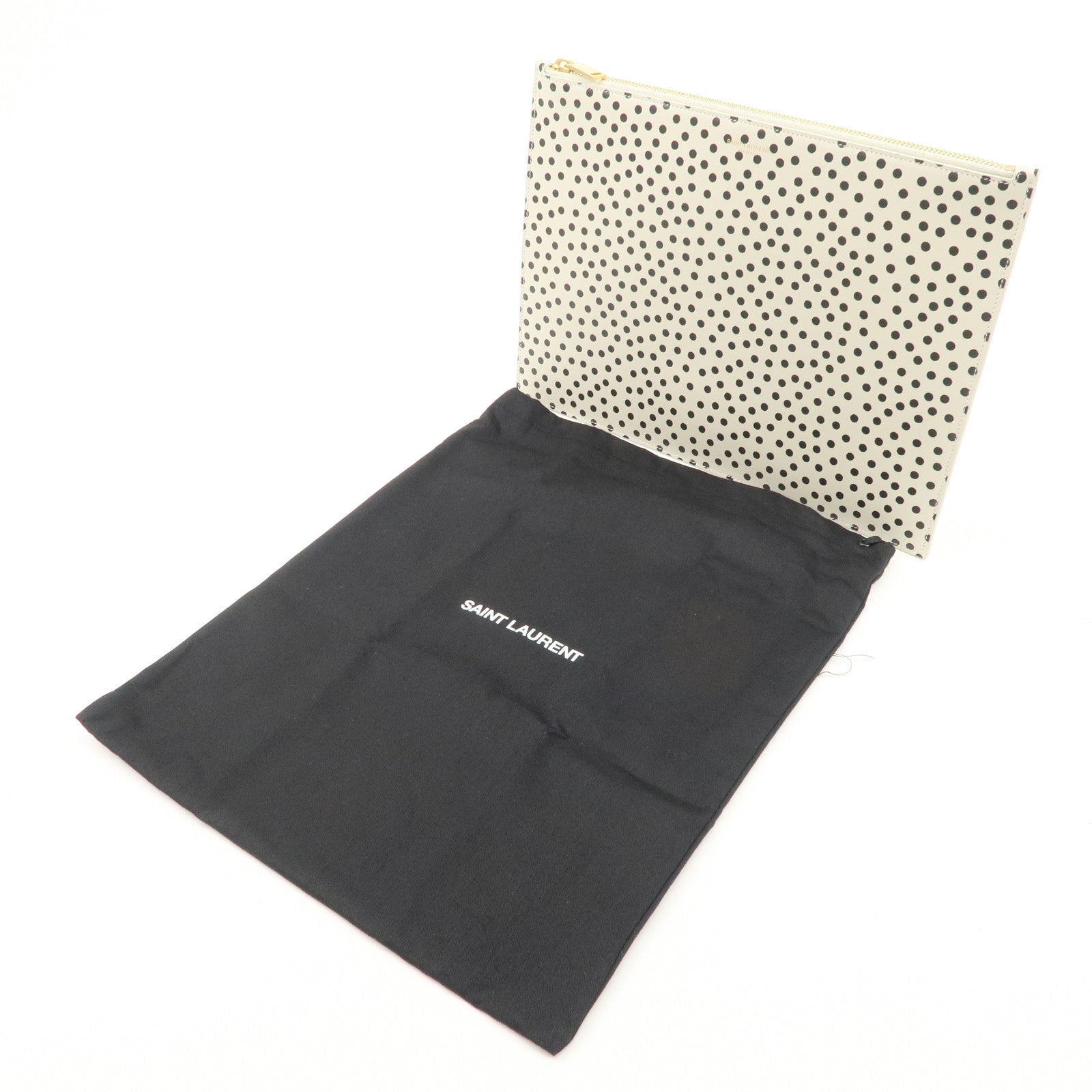 SAINT LAURENT PARIS Leather Clutch Bag Second Bag Dots Ivory Used