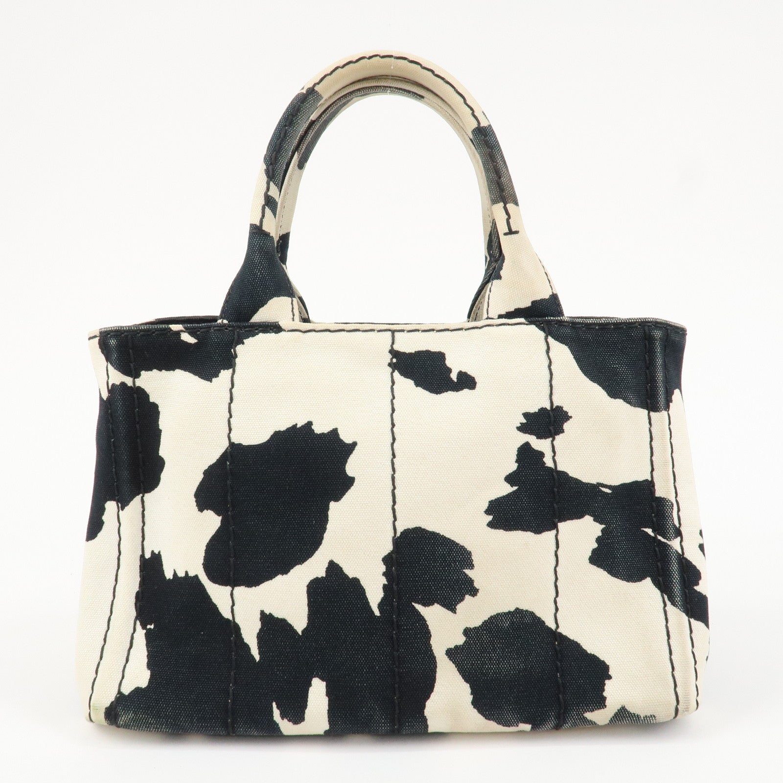 PRADA Logo Canapa Mini Canvas 2Way Bag Hand Bag Black White B2439G Used