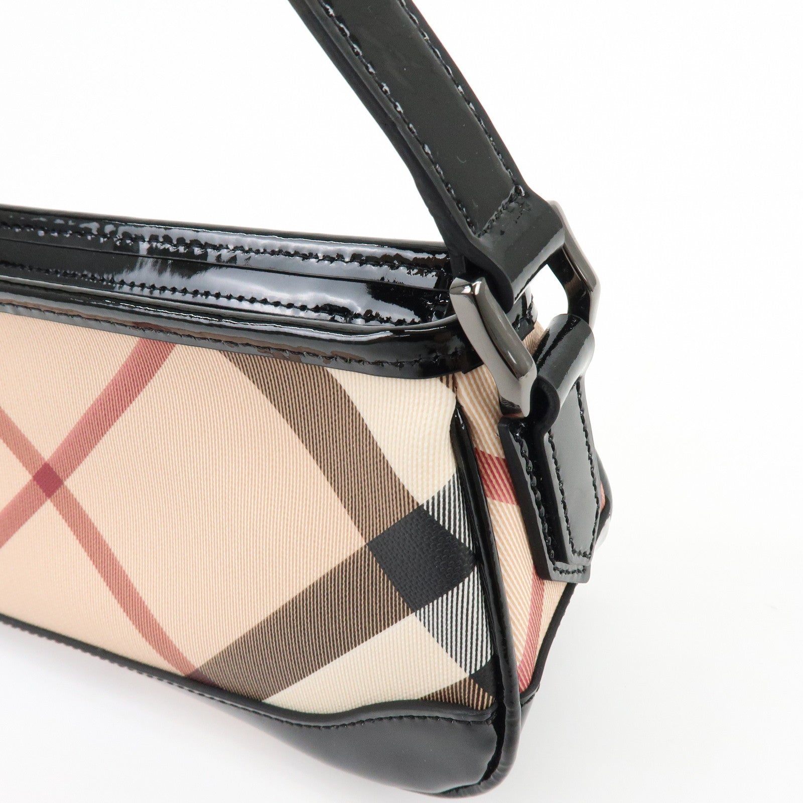BURBERRY Nova Plaid PVC Patent Leather Hand Bag Beige Black