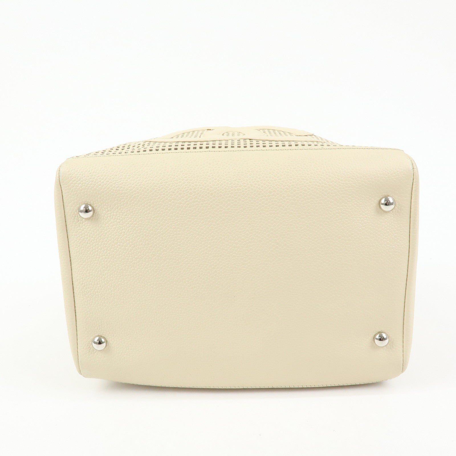 CHANEL COCO Mark Caviarskin Hand Bag Cosmetic Pouch Ivory