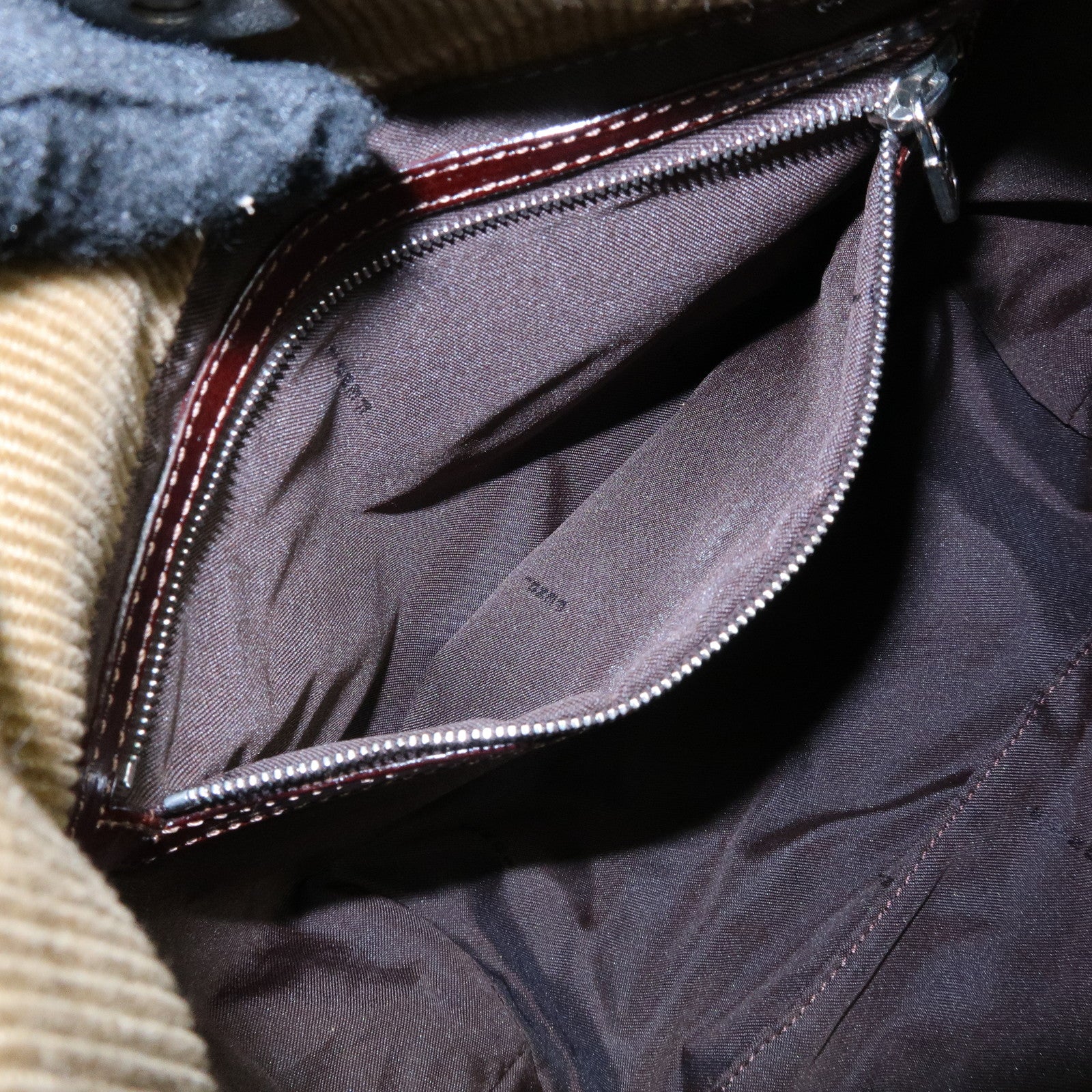 FENDI Corduroy Leather Mini Hand Bag Light Brown 26637