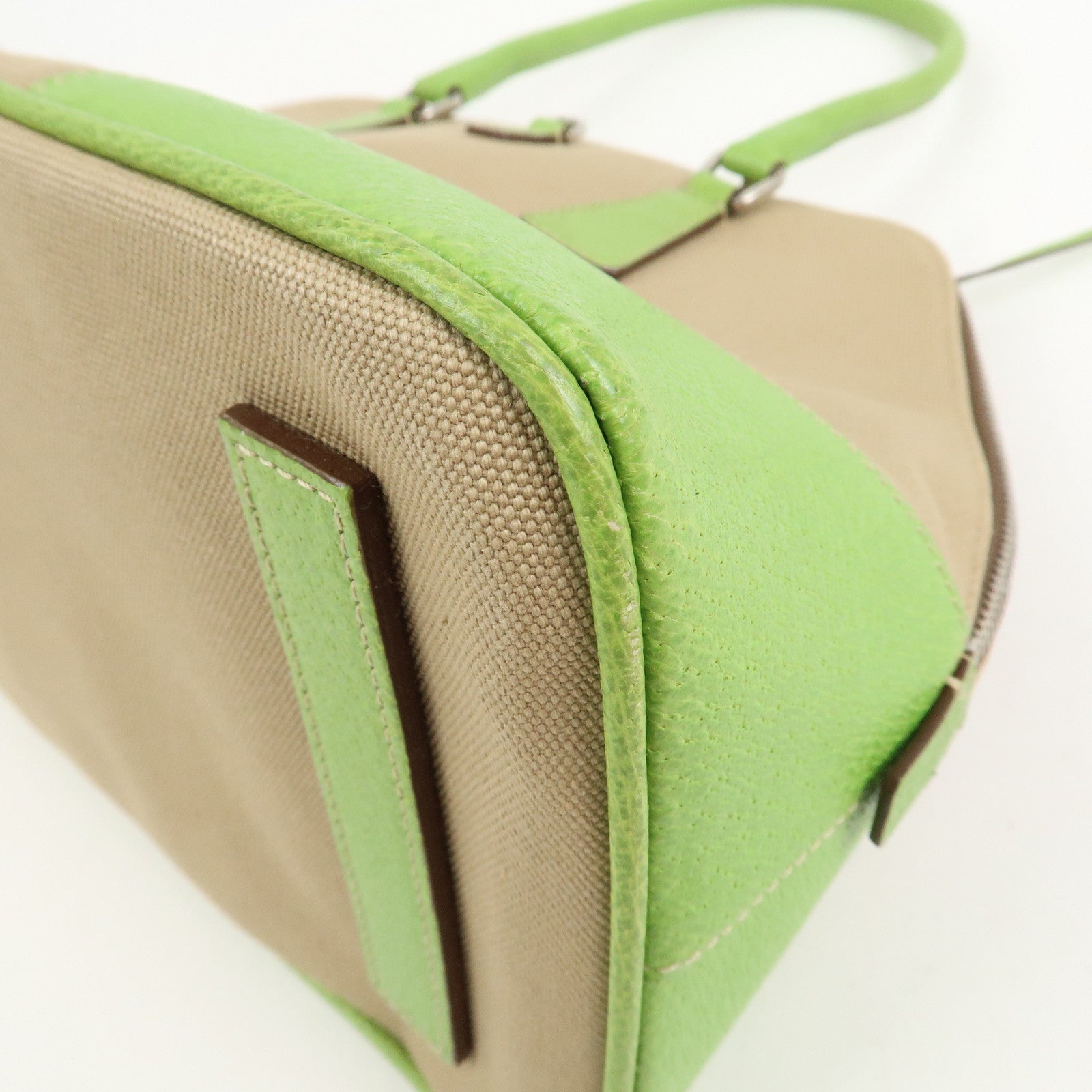 PRADA Canvas Leather Tote Bag Hand Bag Beige Light Green BN0082
