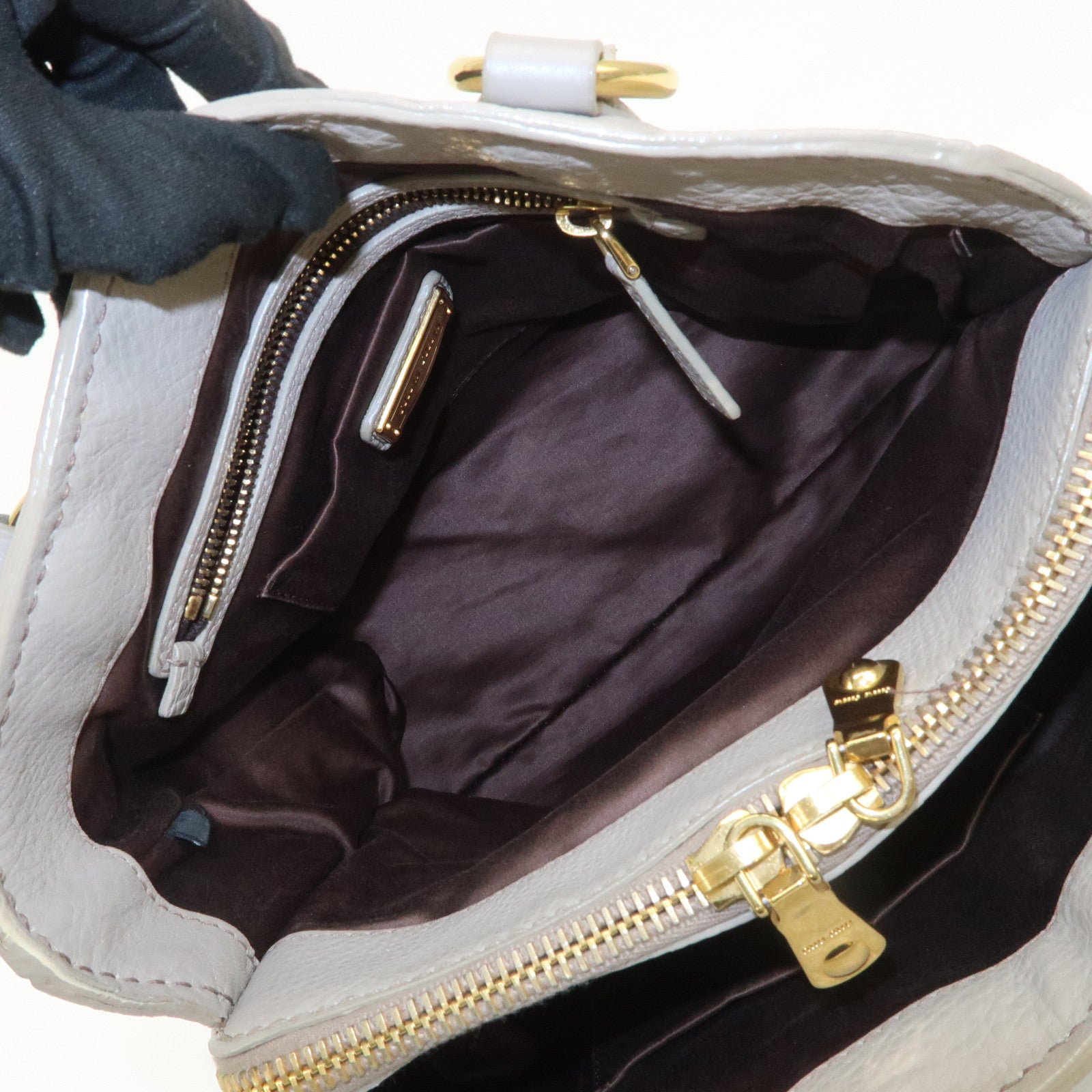 MIU MIU Vitello Caribu Leather 2Way Bag Hand Bag Greige RN0757