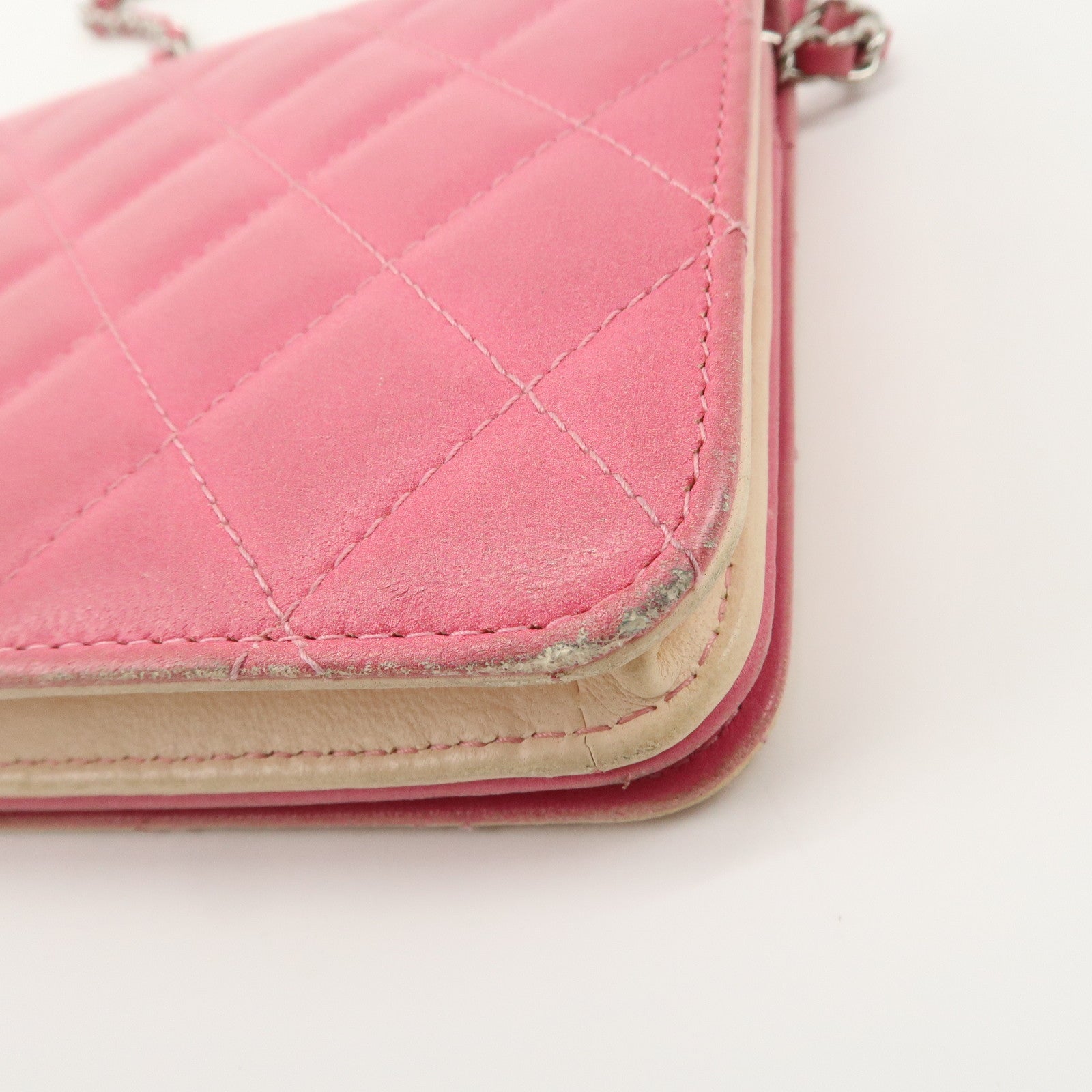 CHANEL Matelasse Leather COCO Mark Chain Shoulder Bag Pink Used